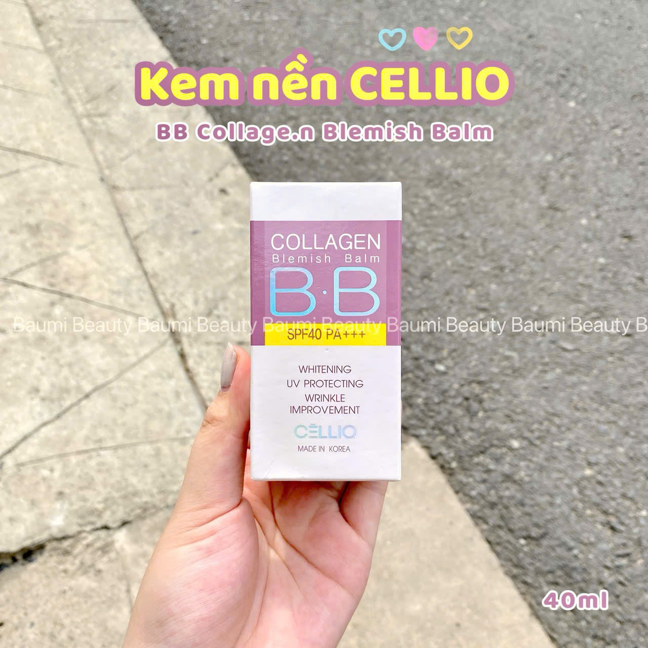 Kem nền BB mỏng nhẹ, tự nhiên Collagen Cellio SPF40/ PA+++ 40ml - Hàn Quốc