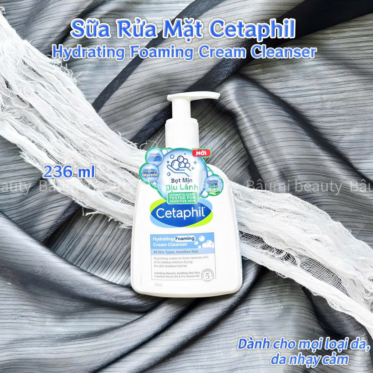 Sữa rửa mặt dạng kem tạo bọt mịn dịu nhẹ cho da khô nhạy cảm Cetaphil Hydrating Foaming Cream Cleanser 236ml - Canada