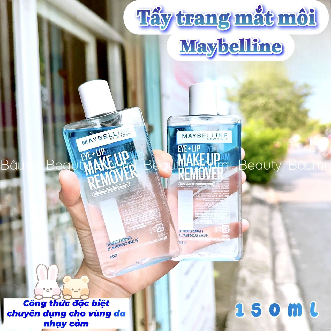 Tẩy trang làm sạch sâu mọi lớp trang điểm cứng đầu cho mắt/ môi Maybelline New York Eye-Lip Makeup Remover 150ml - Mỹ