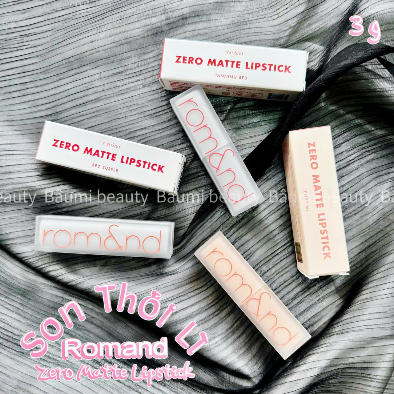 Son thỏi lì, lên màu siêu xinh Romand Muteral Nude Zero Matte Lipstick 3g - Hàn Quốc #13 Red Carpet
