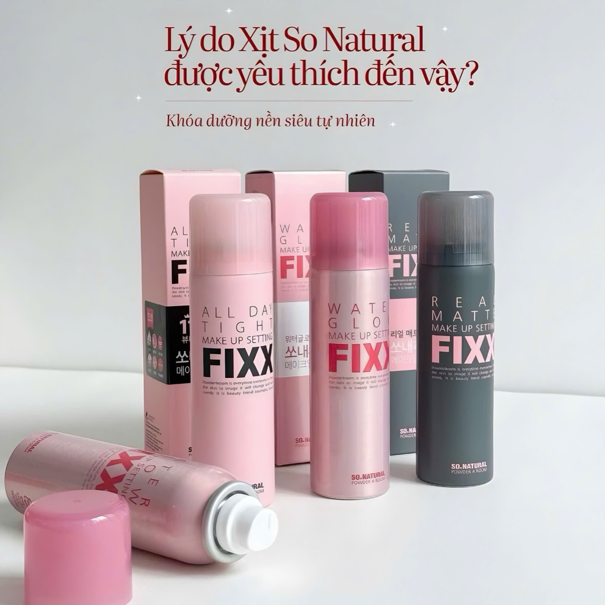 Xịt khoá giữ nền lâu trôi So'Natural Makeup Setting Fixx 75ml - Hàn Quốc #Hồng Nhạt All Day Tight