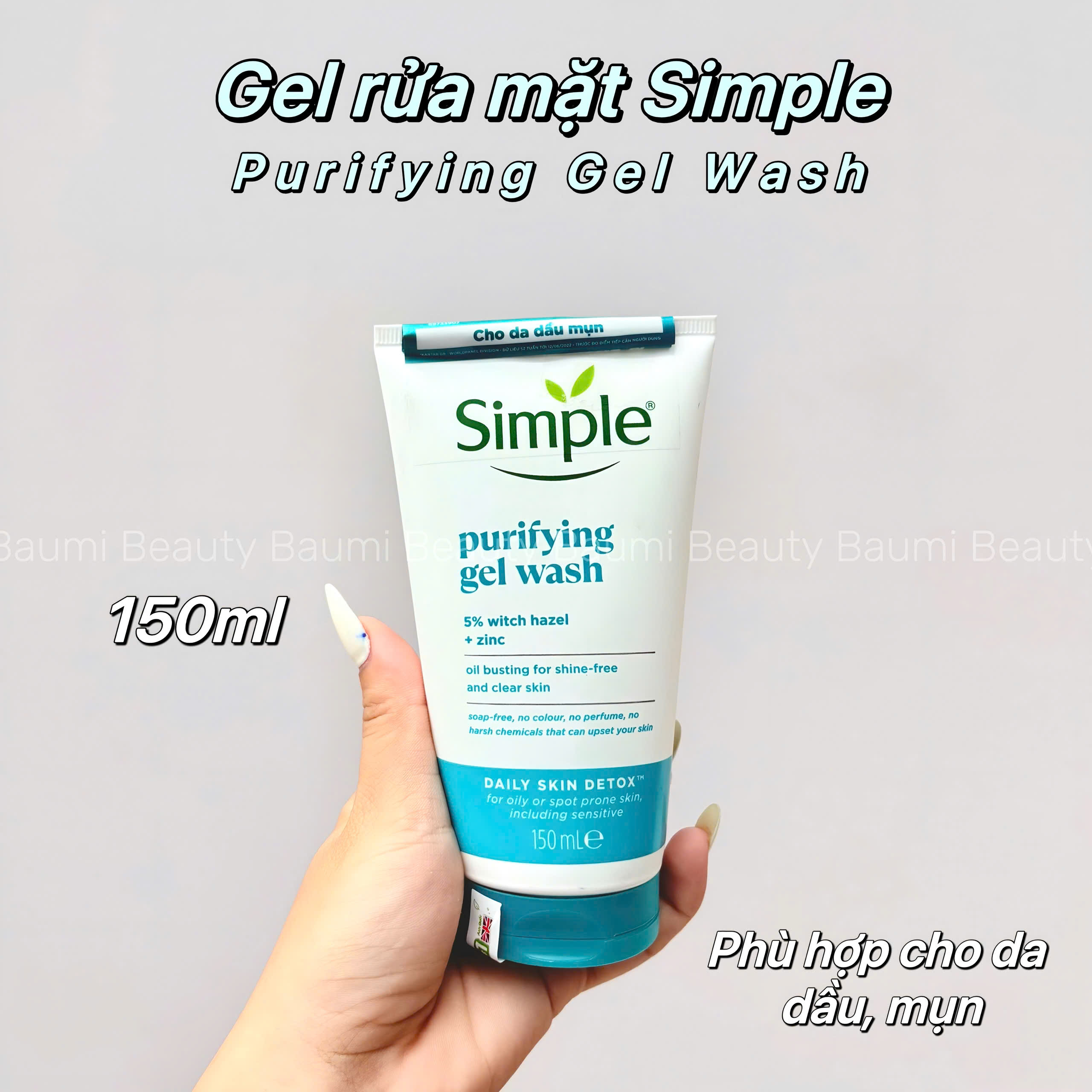 Sữa rửa mặt dạng gel kiềm dầu, kháng viêm, ngừa mụn, dùng cho da dầu mụn, nhạy cảm Simple Purifying Gel Wash 150ml - Anh