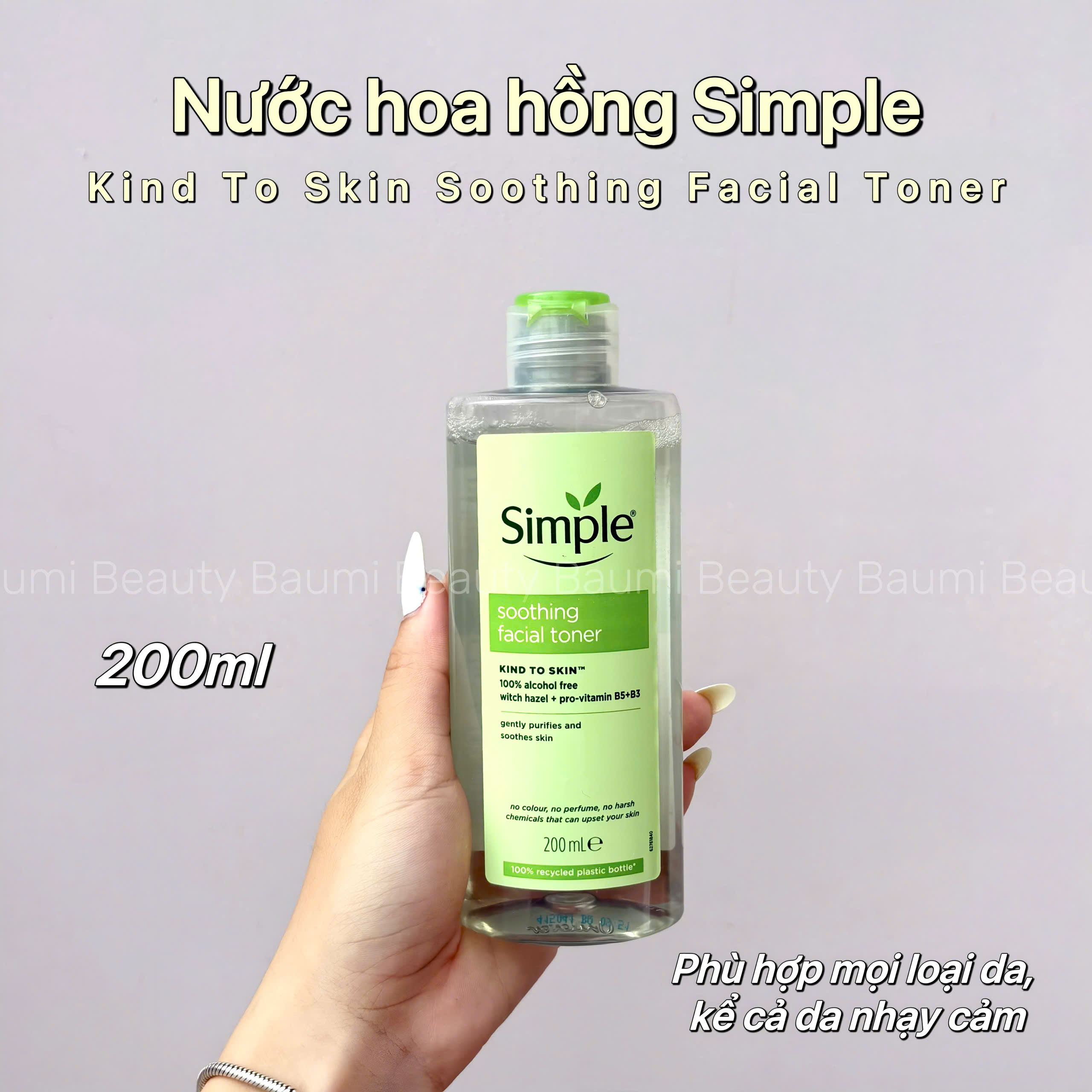 Toner / Nước hoa hồng cho da nhạy cảm, không cồn Simple Soothing Facial Toner 200ml - Anh Quốc