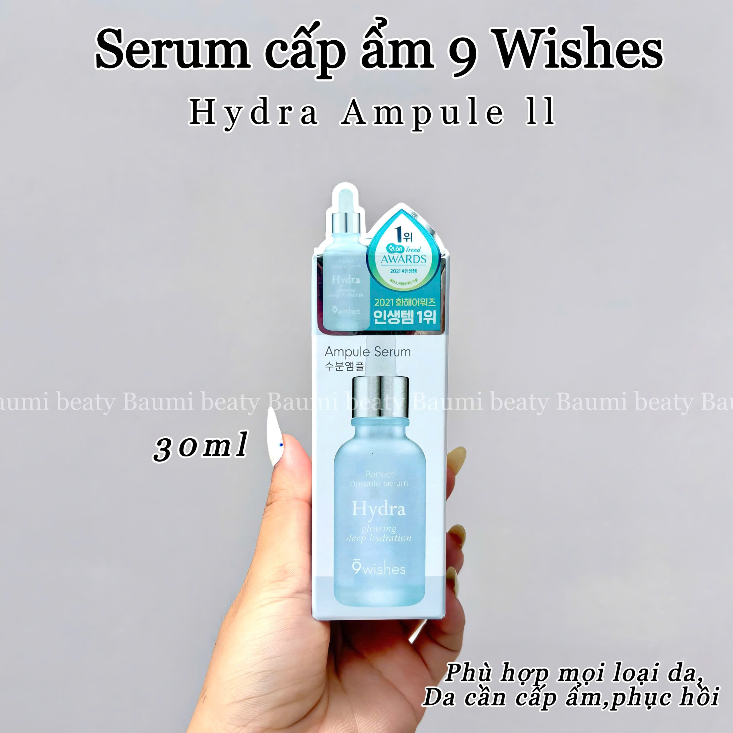 Serum/ Tinh chất cấp ẩm 9 Wishes Hydra Ampule II 30ml - Hàn Quốc