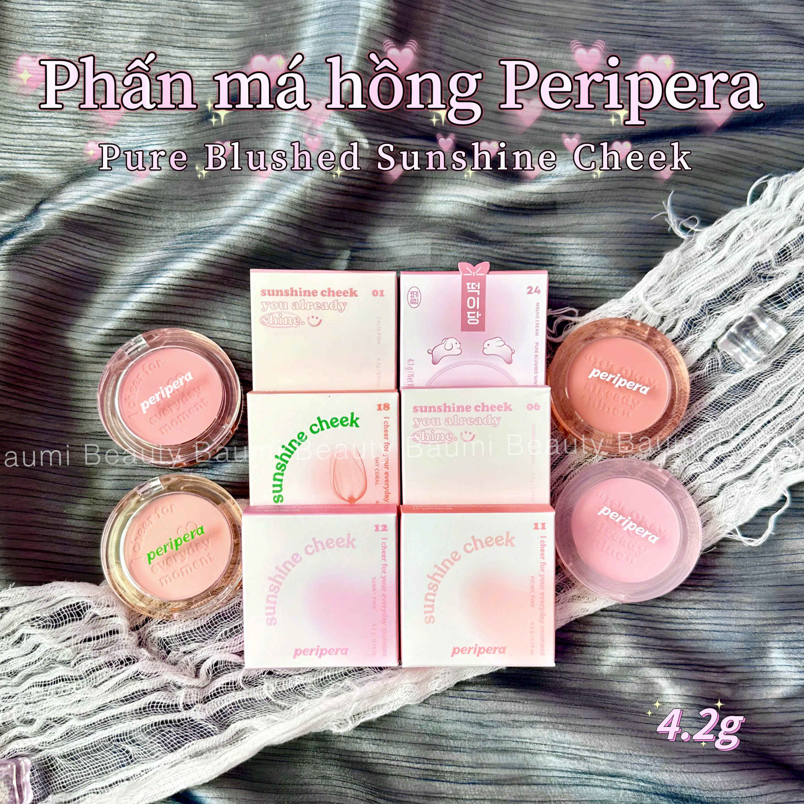 Phấn Má hồng Peripera Pure Blushed Sunshine Cheek 4.2g - Hàn Quốc #18 Shy Coral