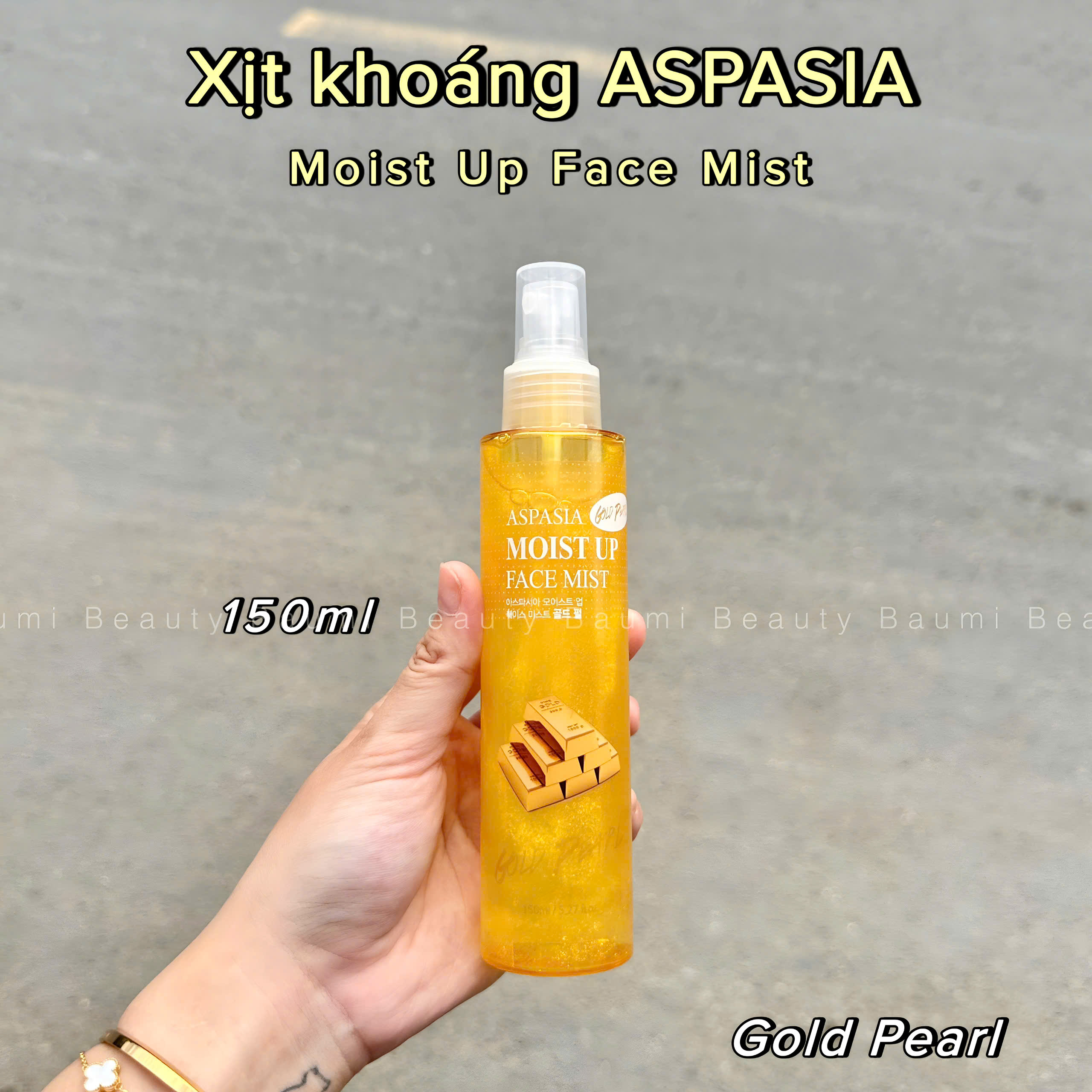 Xịt khoáng nhũ Gold Pearl Aspasia Moist Face Mist Up 150ml - Hàn Quốc