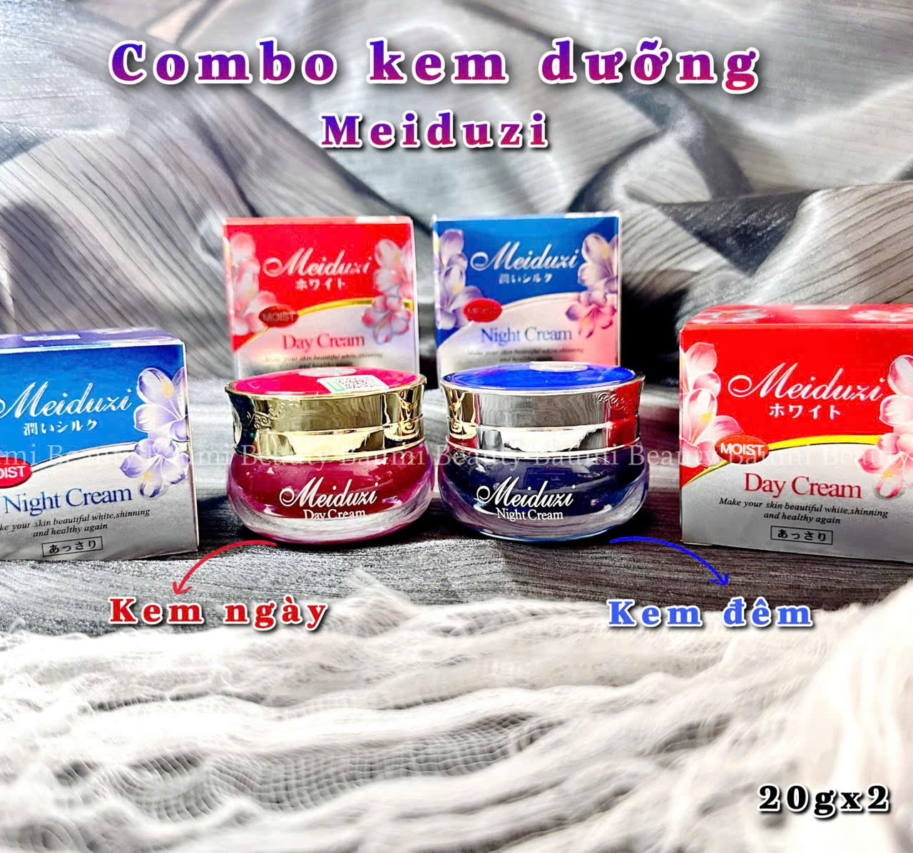 (Combo Ngày Đêm) Kem dưỡng  giảm thâm nám, tàn nhang, trắng da, chống lão hoá Meiduzi 20gx2 - Nhật Bản