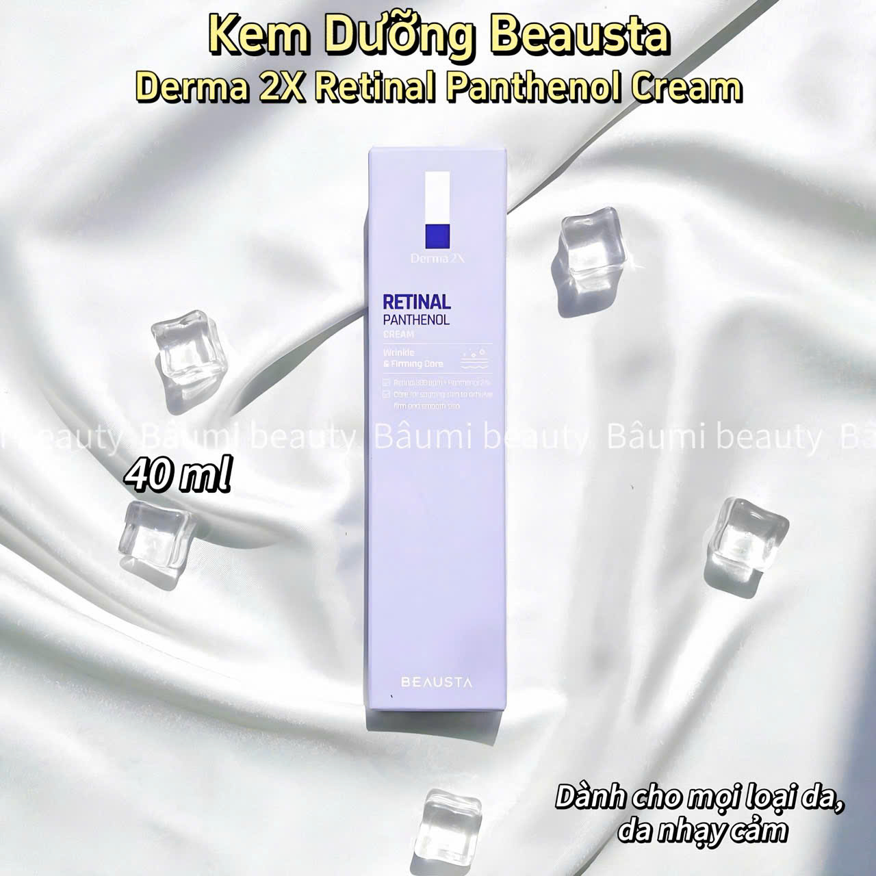Kem dưỡng Derma 2X Retinal Panthenol Cream Beausta trẻ hóa da, giảm nếp nhăn, thu nhỏ lỗ chân lông, sáng da đều màu 40ml - Hàn Quốc