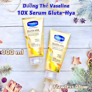 Sữa Dưỡng thể body 10X Vaseline Gluta - Hya Serum Burst UV Lotion Flawless Glow 300ml - xách tay Thái Lan #vàng, dùng ban ngày, sáng da, khoá ẩm