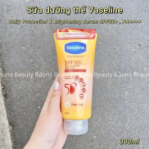 Sữa dưỡng thể body Vaseline Healthy Bright 50X Spf 50 PA++++ Daily Protection Brightening 300ml - xách tay Mall Thái #ban ngày, chống nắng, nâng tone