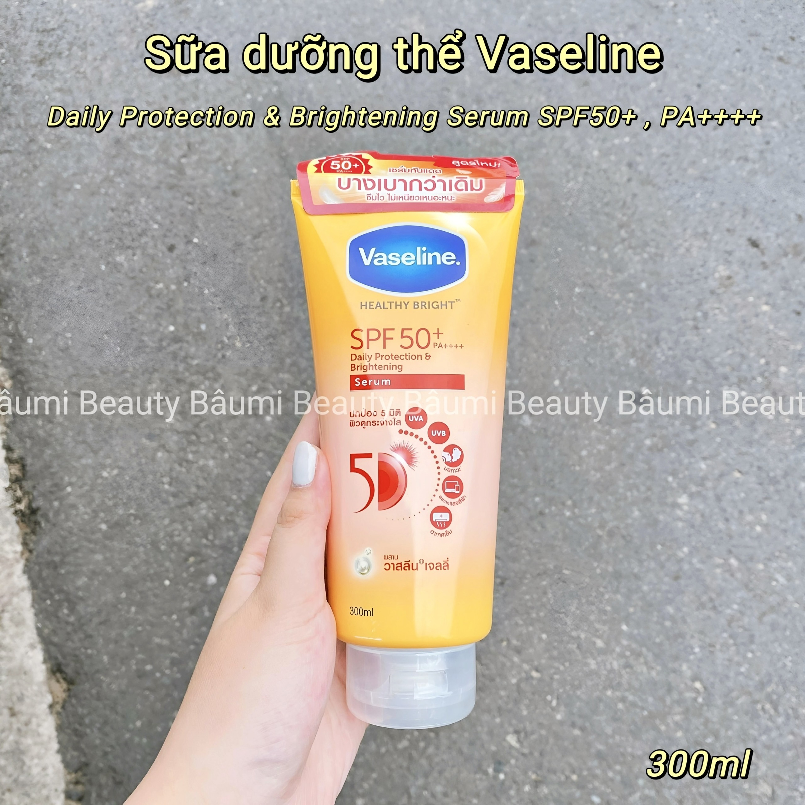 Sữa dưỡng thể body Vaseline Healthy Bright 50X Spf 50 PA++++ Daily Protection Brightening 300ml - xách tay Mall Thái #ban ngày, chống nắng, nâng tone