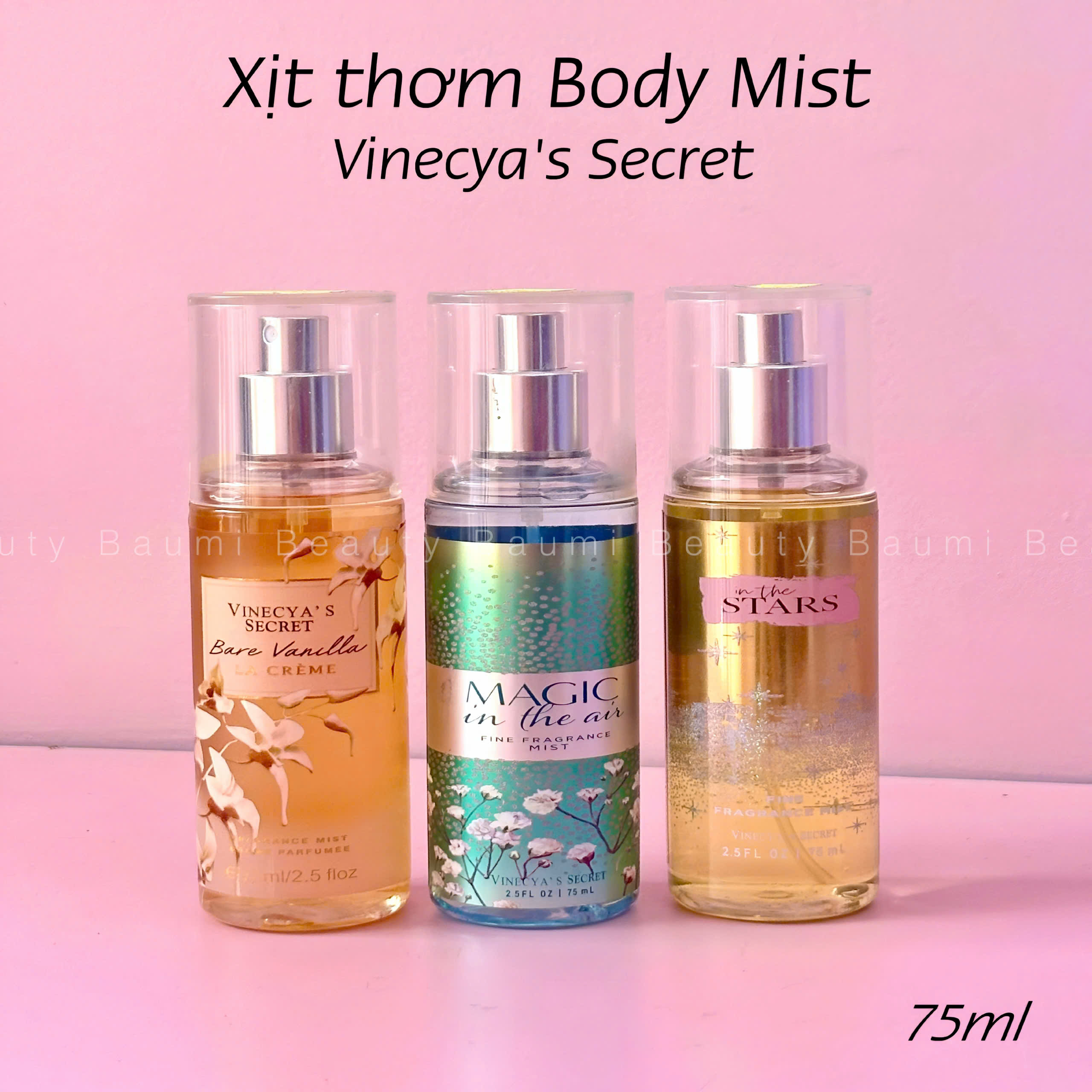 Xịt thơm Body Mist Vinecya Secret trẻ trung, nhẹ dịu nhiều mùi 75ml - Bản Trung
