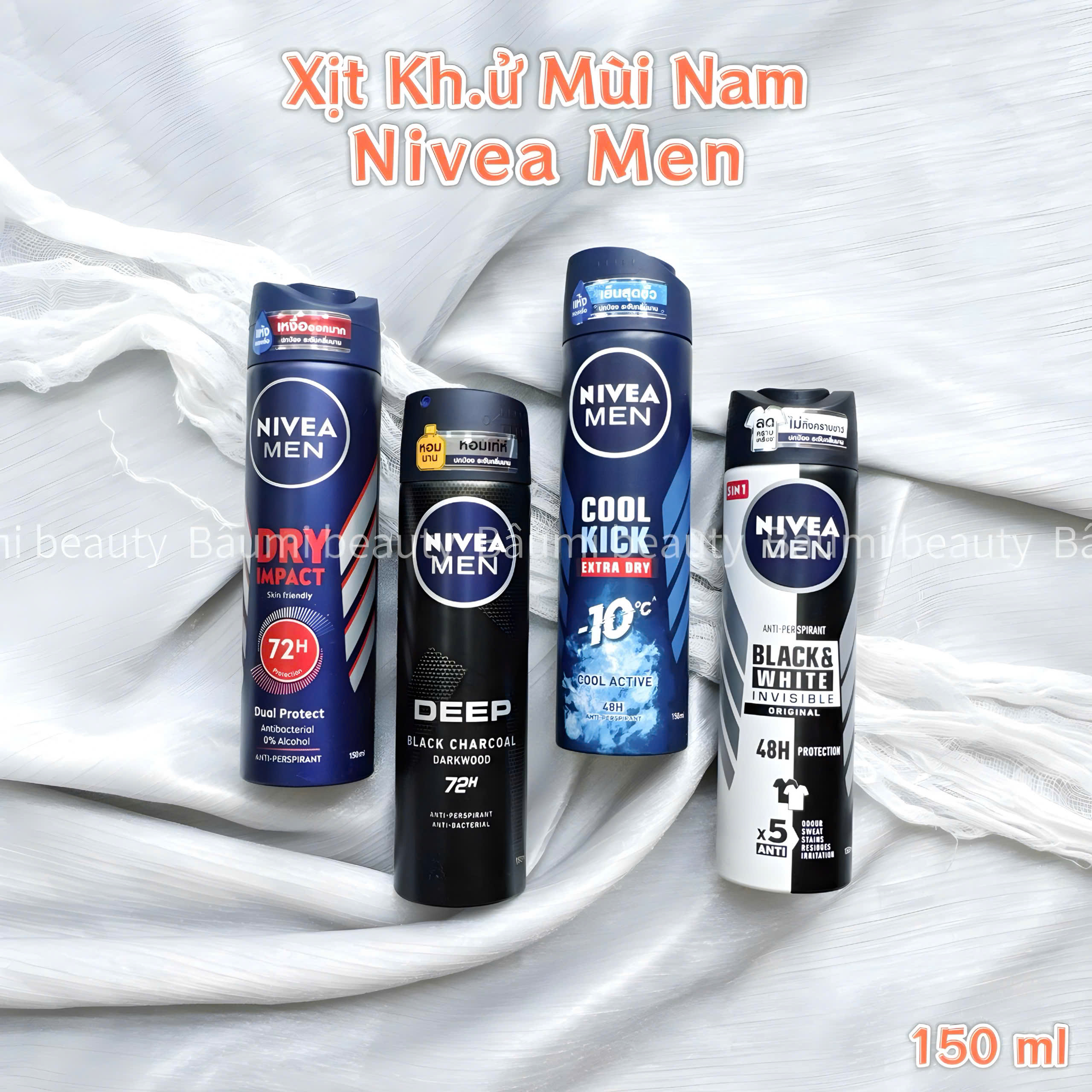 Xịt khử mùi nam Nivea Men khô thoáng 150ml - Bản Thái #Deep Black Charcoal