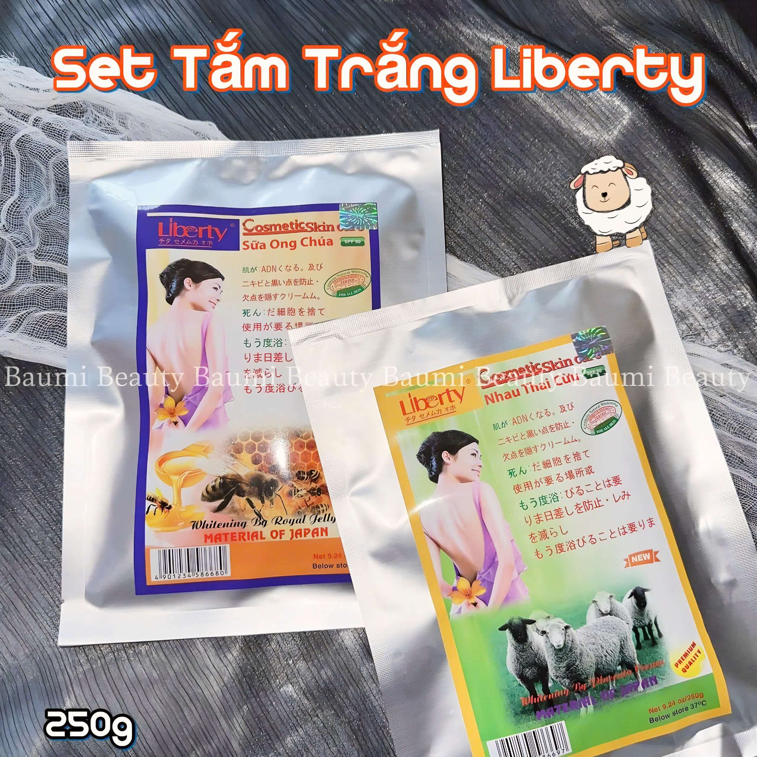 Set Kem Tắm Trắng Chiết Xuất Tự Nhiên, Chống Lão Hoá , Săn Chắc Liberty Cosmetics Sincare Whitening 250g - Nhật Bản #Sữa ông chúa