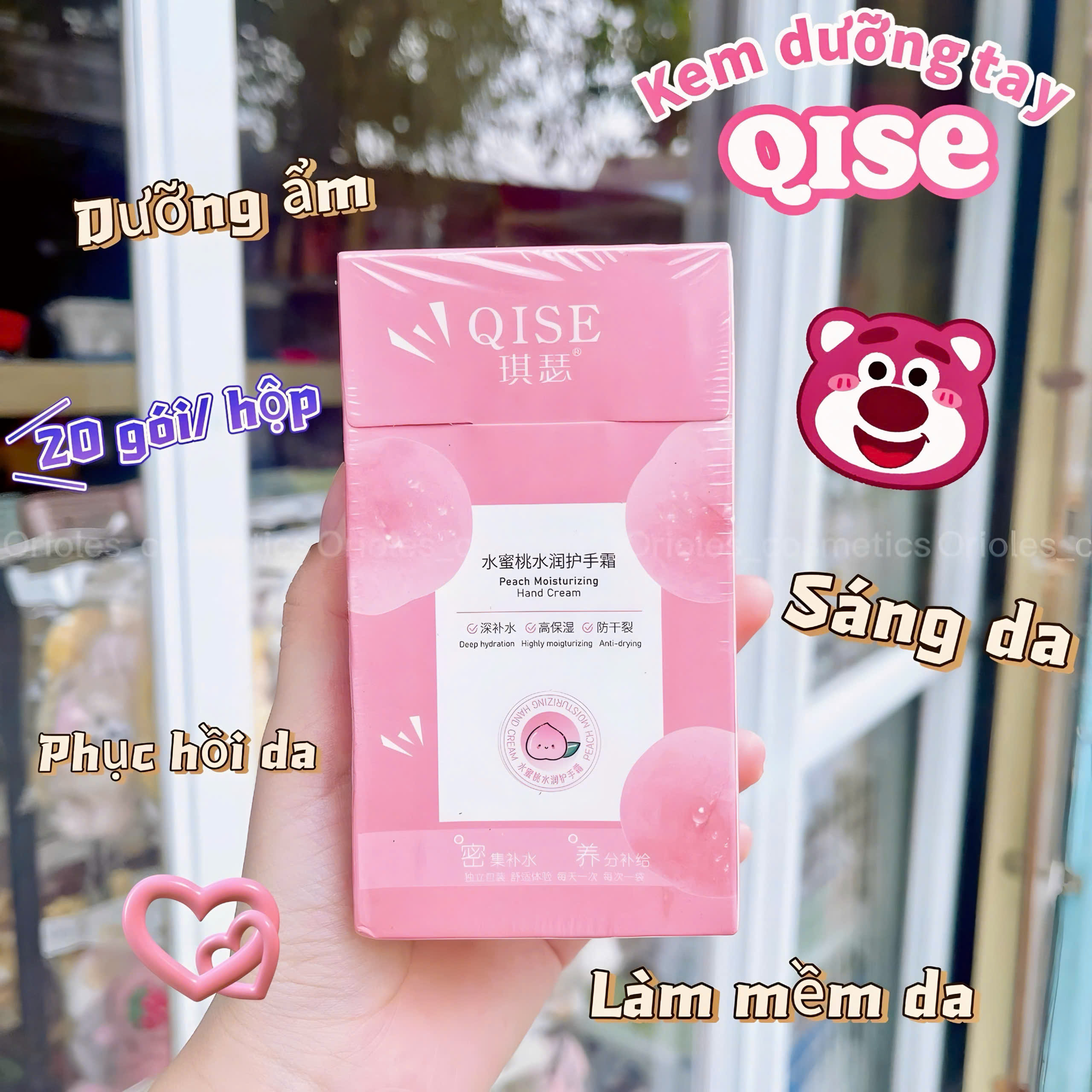 ( Hộp 20 gói ) Kem dưỡng tay đào Qise trắng da mờ thâm sạm dưỡng ẩm 80ml