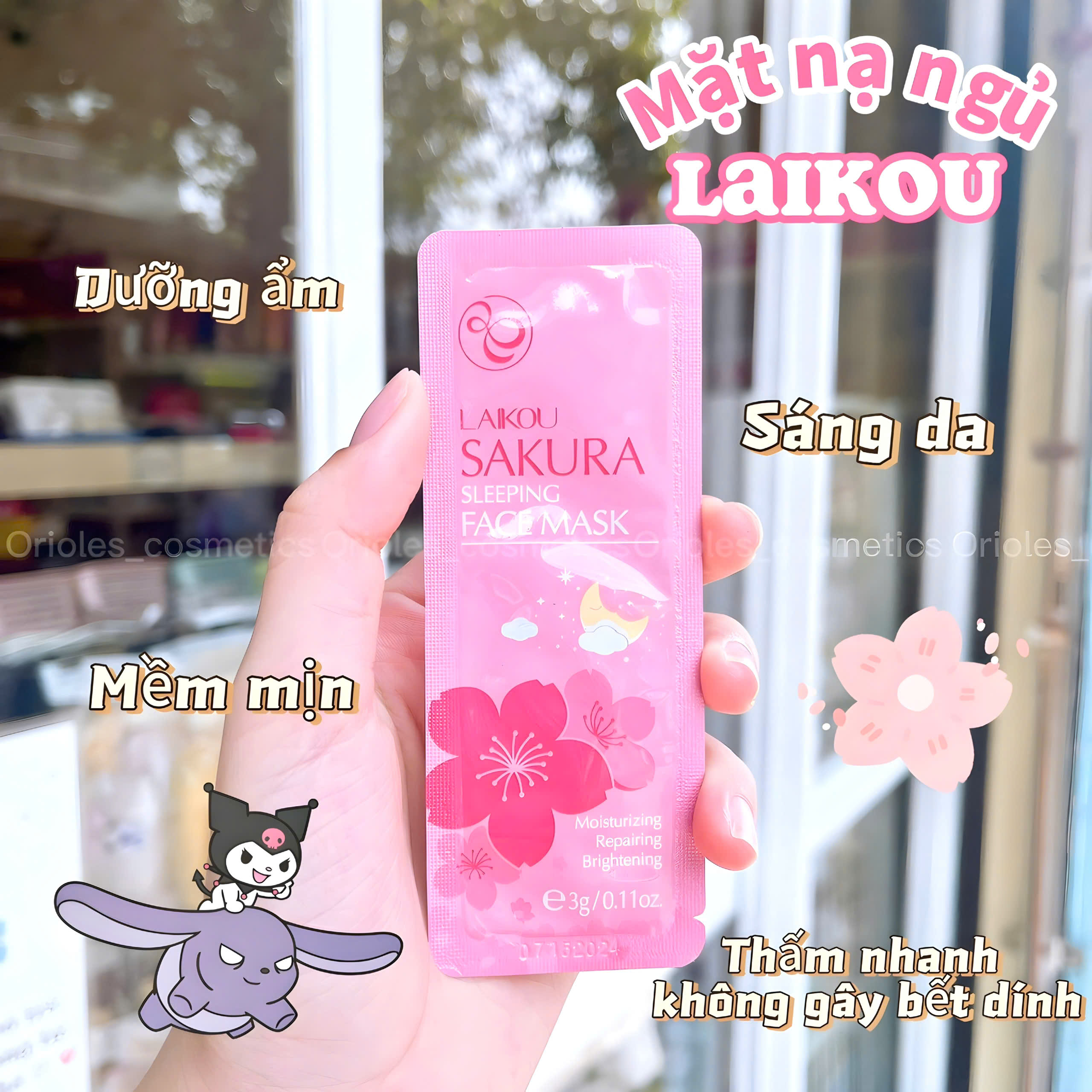 [ Lẻ 1 gói ] Mask/ Mặt nạ ngủ sáng da, cấp ẩm, ngừa mụn Laikou 3g #Sakura