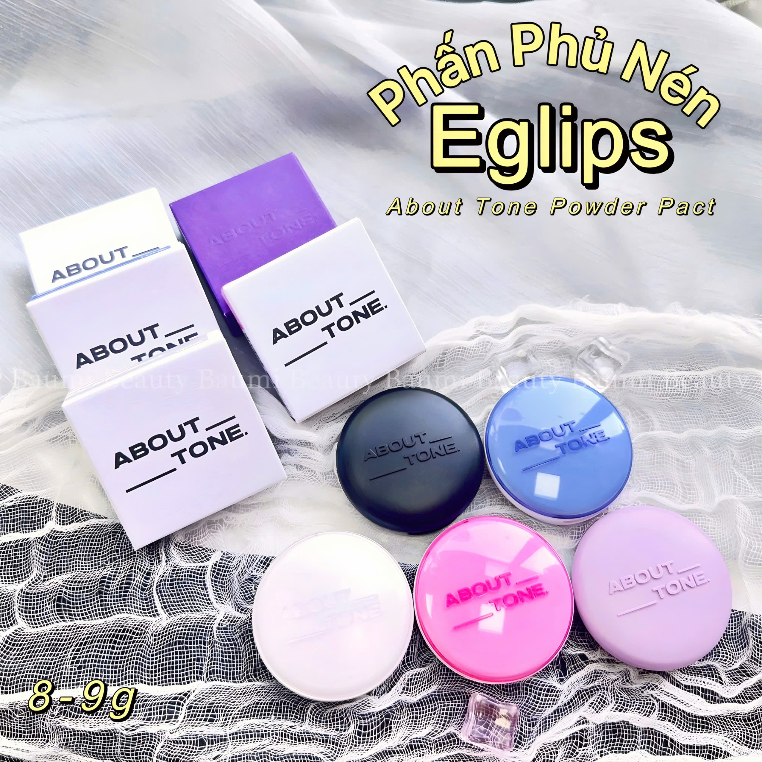Phấn phủ nén mỏng nhẹ, trong suốt, nâng tone Eglips About Tone Powder Pact 9g - Hàn Quốc #màu đen 03