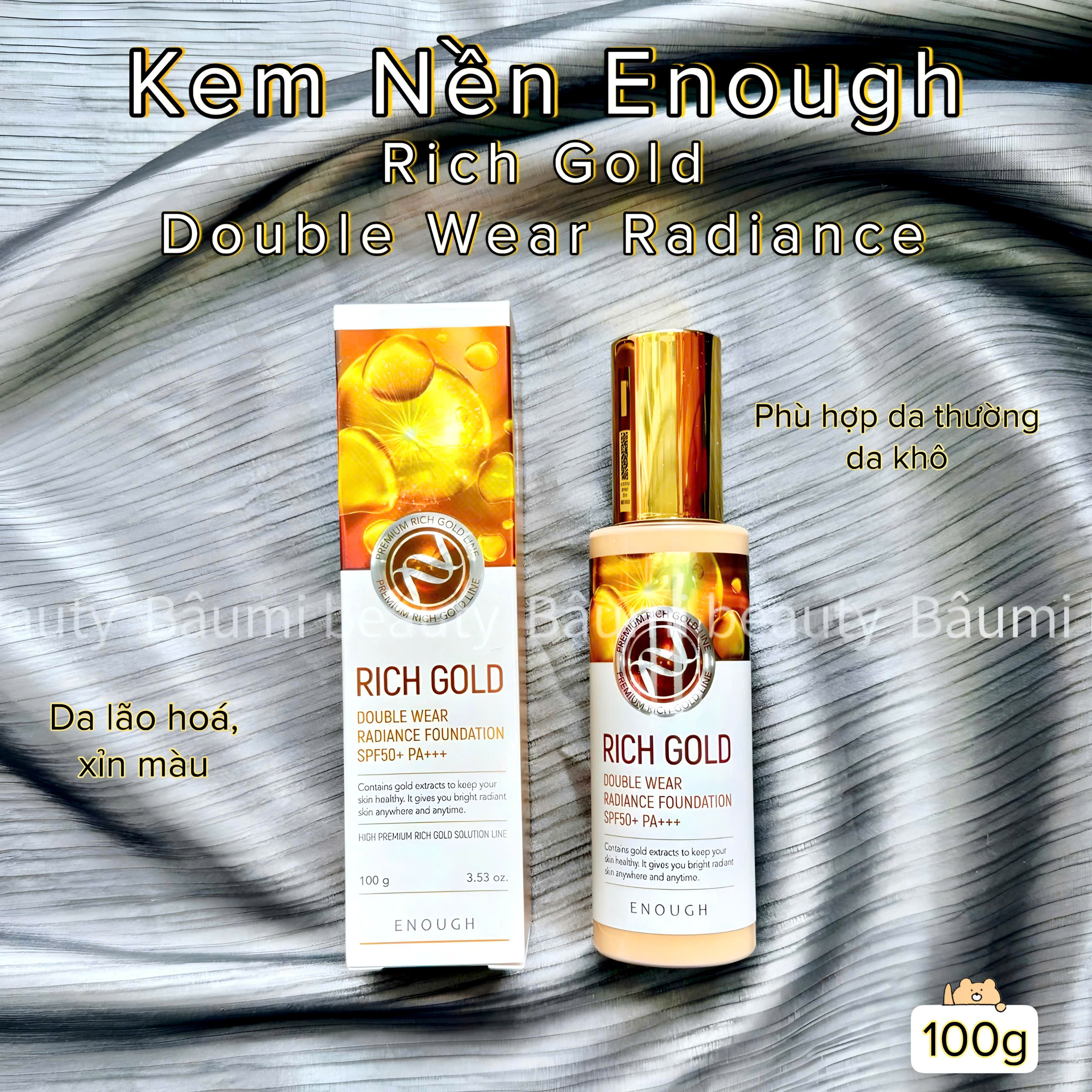 Kem nền dưỡng ẩm, mỏng nhẹ Enough Premium Foundation 100ml - Hàn Quốc #vàng 21: tone màu tự nhiên