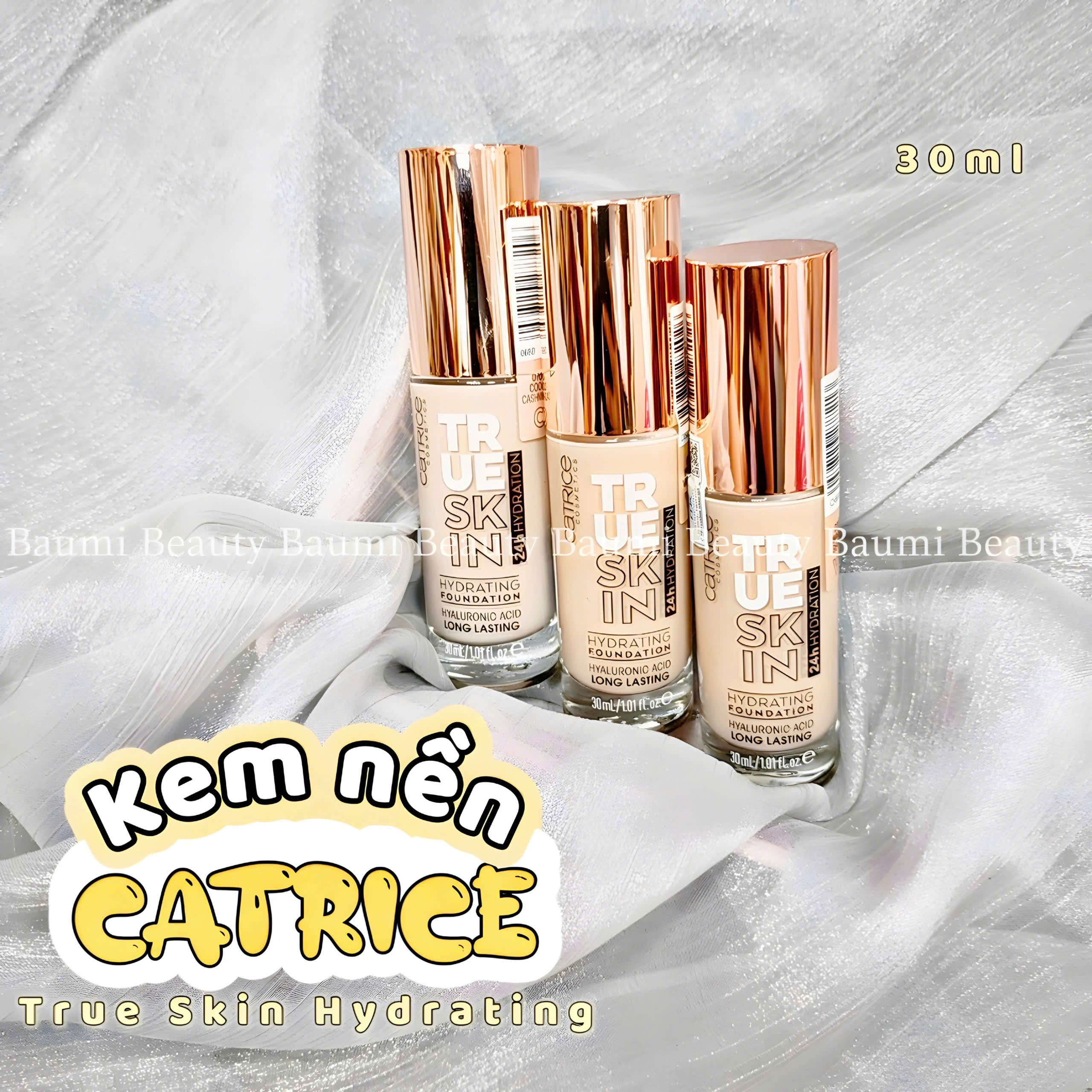 Kem nền căng mướt Catrice True Skin Hydrating Foundation cấp ẩm và che khuyết điểm tối ưu 30ml - Đức #010 tone lạnh da sáng