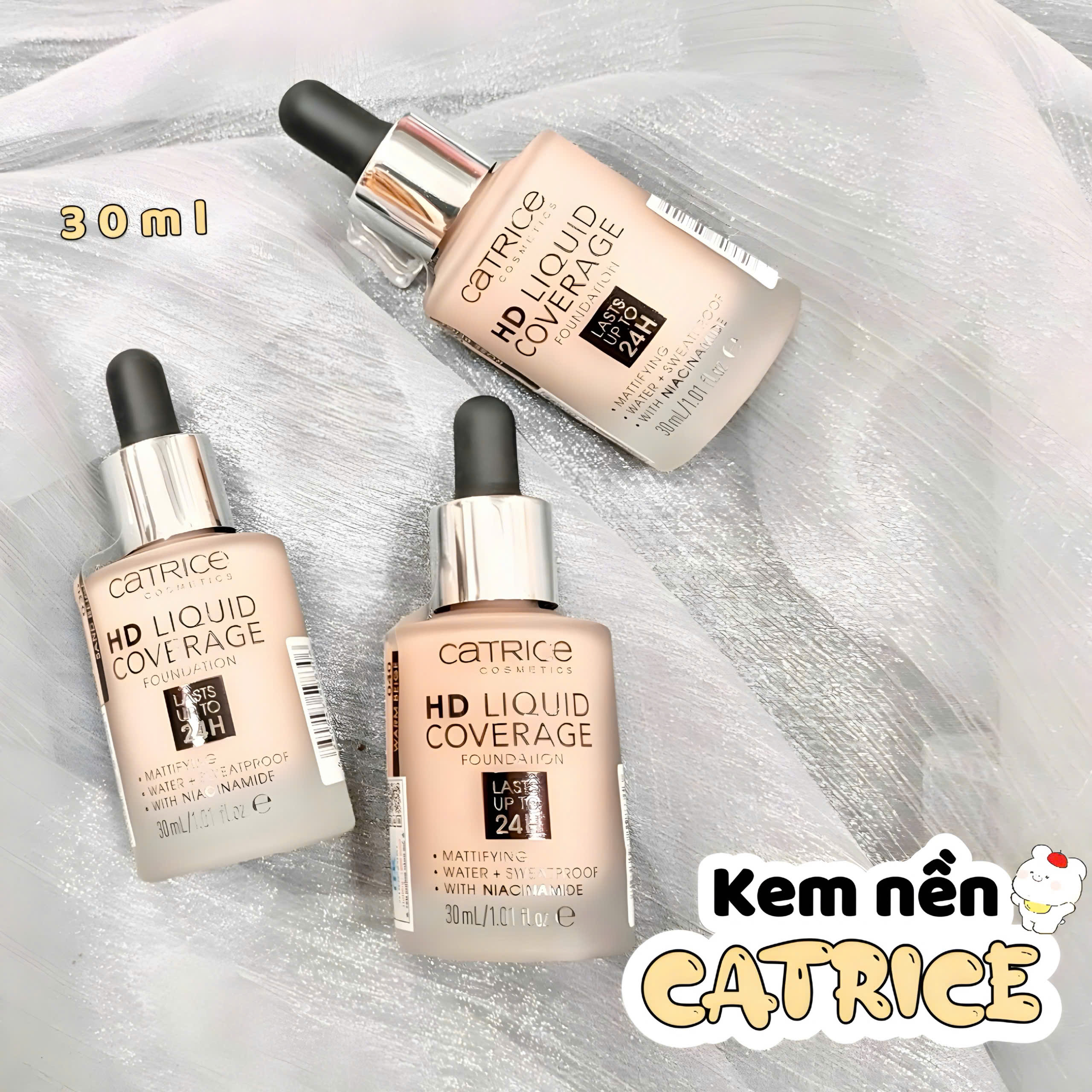 Kem nền mềm mịn siêu che phủ Catrice HD Liquid Coverage 30ml - Đức #Tone 020 Rose Beige sáng hồng