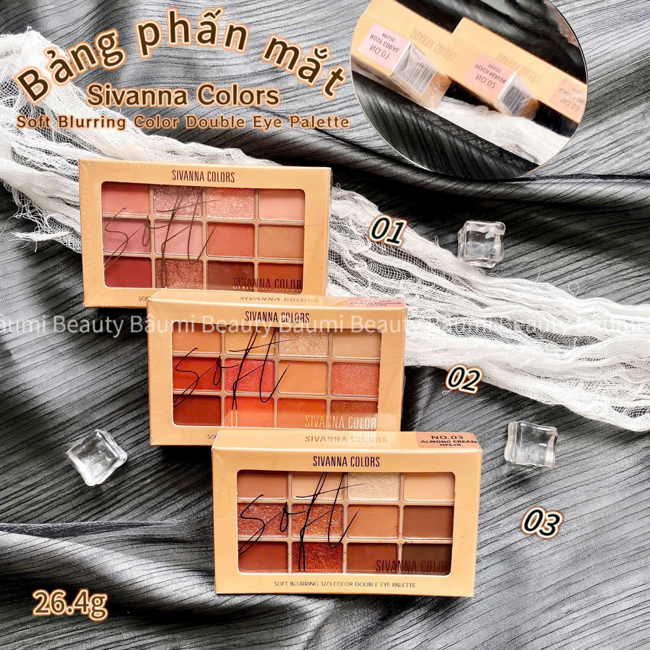 Bảng phấn mắt, má, khối và highlight 2 tầng Sivanna Colors Soft Blurring 12/3 Color Double Eye Palette HF620 - Thái Lan #03 : Almond Cream