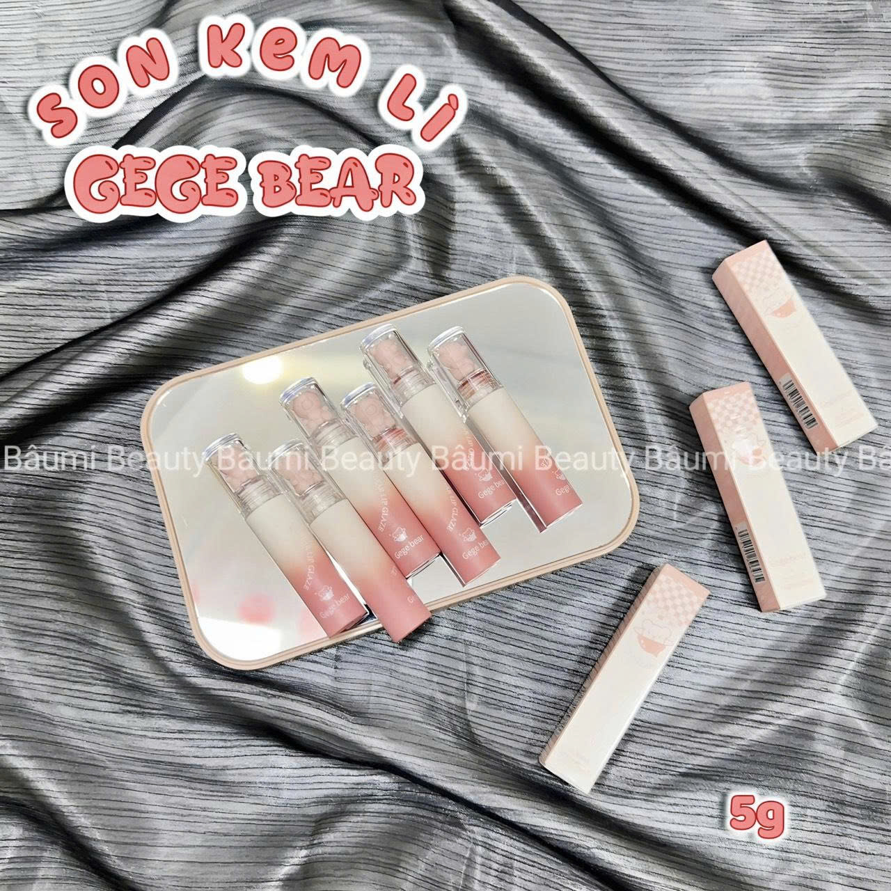 Son kem lì Gege bear đầu gấu hồng xinh xắn tone màu trend Lip Glaze 5g - nội địa Trung #01