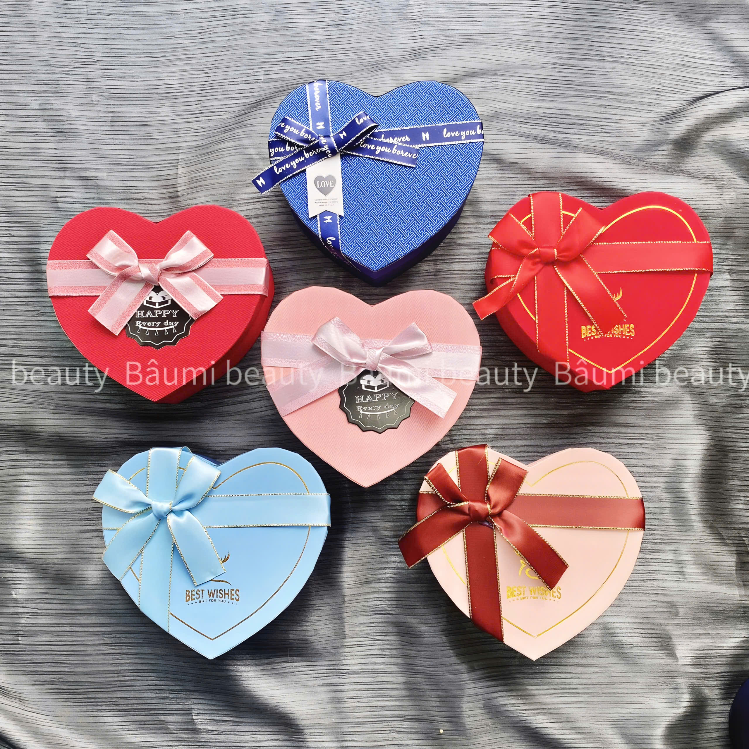 ( Lẻ 1 ) Hộp đựng quà tặng hình trái tim đính nơ tag nhiều màu xinh xắn, sang trọng #Size Trung : 18,5x17x7,5cm