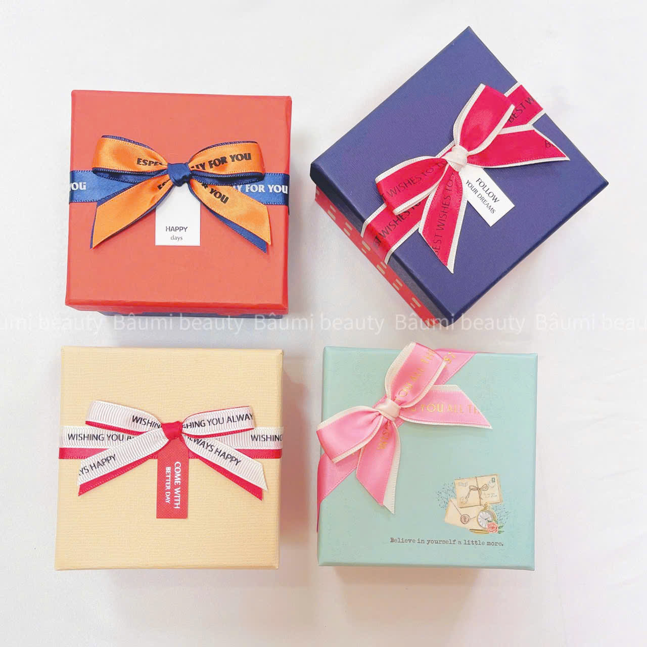 ( Lẻ 1 hộp ) Hộp đựng quà tặng đính nơ tag cao cấp nhiều màu xinh xắn, sang trọng, siêu tiện lợi #Size Lớn : 14x14x8cm