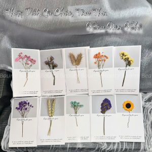 ( Lẻ 1 cái ) Thiệp giấy dạng gấp Vintage đính kèm hoa khô, viết chúc mừng sinh nhật, ngày nhà giáo, gia đình 16x9cm