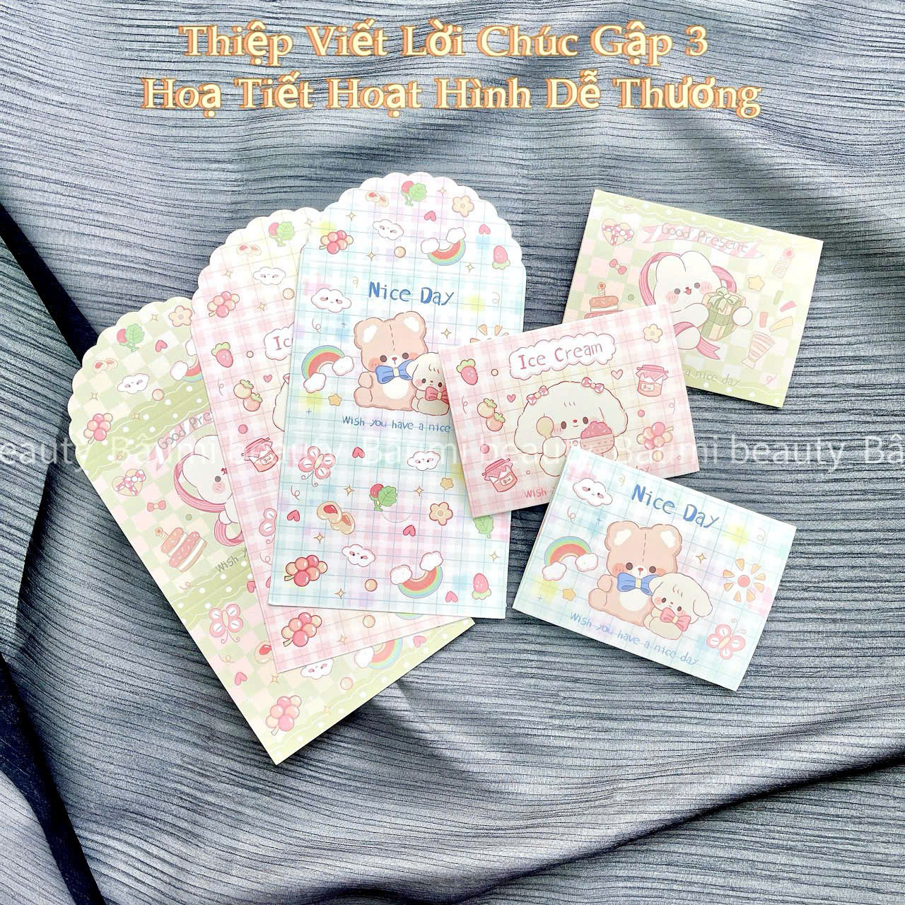 Thiệp ghi lời chúc quà tặng happy birthday, thiệp gập họa tiết hoạt hình dễ thương cute