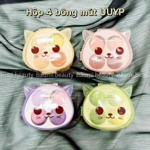 Hộp 4 bông mút tán nền giọt nước, vạt chéo UUYP nhiều màu sắc hộp mèo đáng yêu