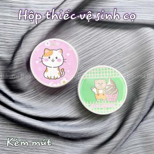 Hộp thiếc kèm xốp vệ sinh làm sạch cọ trang điểm nhanh chóng hoạ tiết dễ thương HVSC45