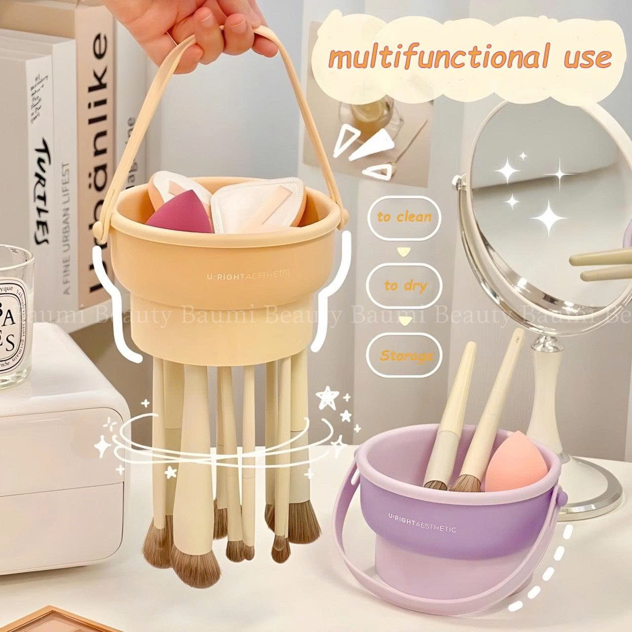 Chậu silicon giặt vệ sinh cọ mút 3 trong 1 kèm giá phơi có thể tháo rời đa năng tiện CVSC85