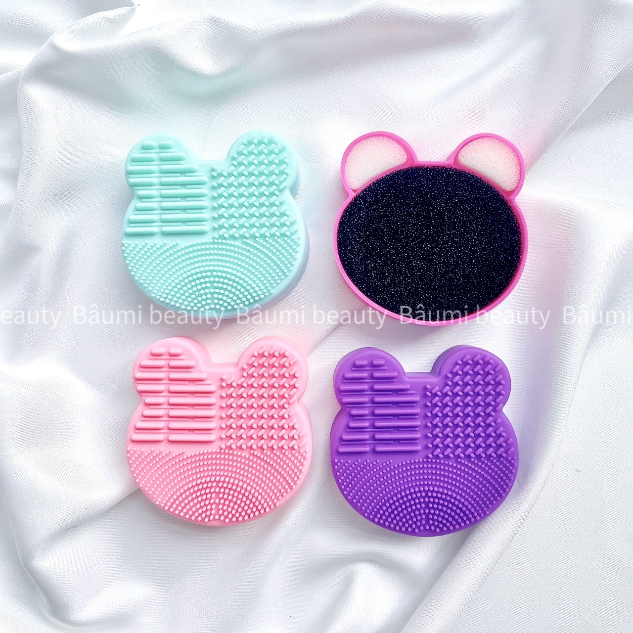 ( Lẻ 1 ) Dụng cụ vệ sinh cọ trang điểm khô và ướt Sili hình gấu Maange VSCS01