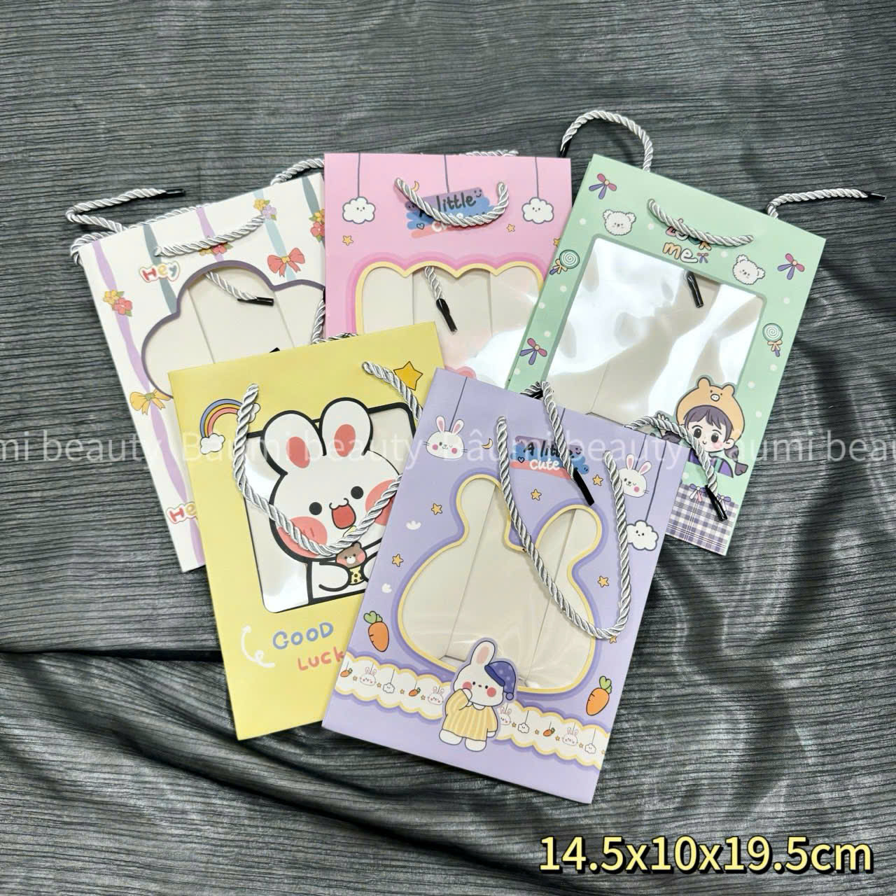 Túi giấy kính đựng quà tặng hoạ tiết hoạt hình dễ thương size nhỏ 14,5x10x19,5cm
