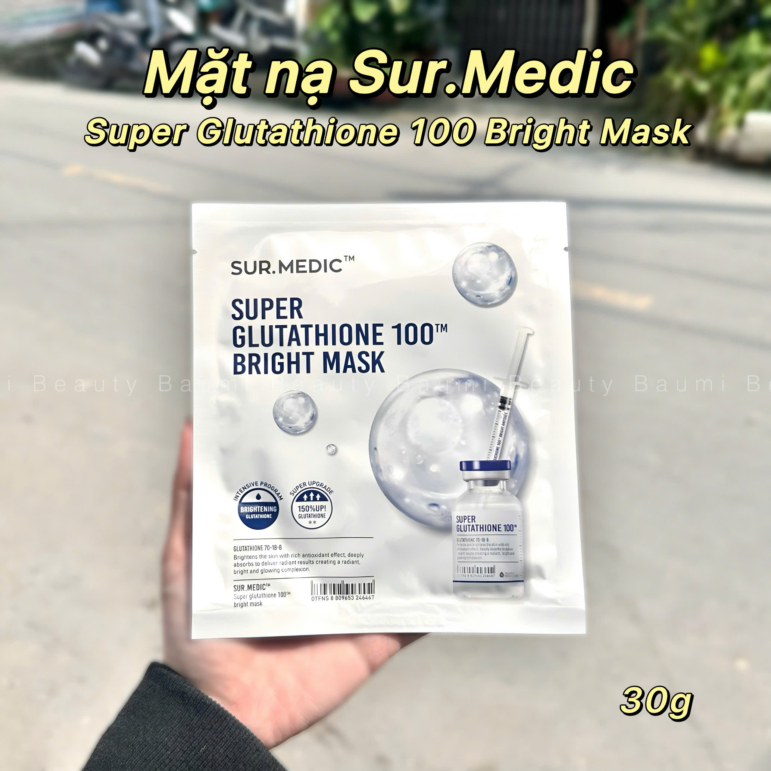 ( Mẫu mới ) Mask/ Mặt nạ truyền trắng mờ thâm Glutathione Sur.medic+ 30g - Hàn Quốc ( Lẻ 1 miếng )
