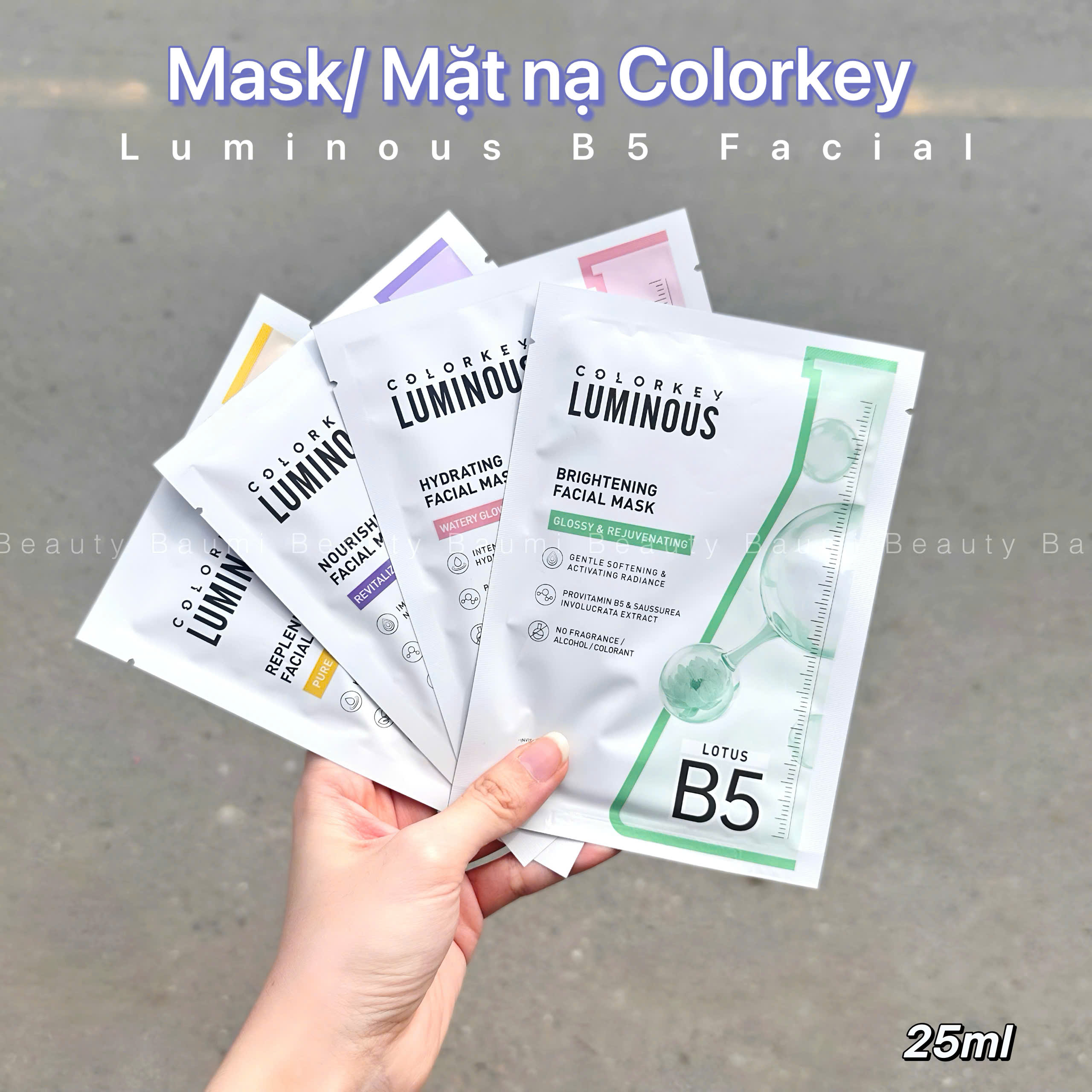 ( Lẻ 1 ) Mask/ Mặt nạ Colorkey Luminous B5 Facial 25ml #Lotus ( xanh lá )