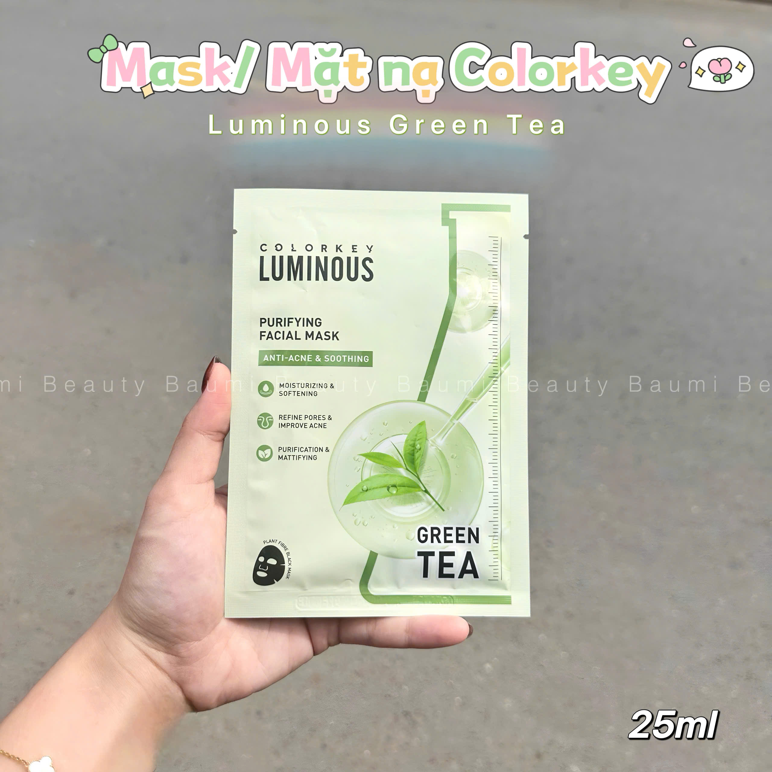 ( Lẻ 1 ) Mask/ Mặt nạ trà xanh làm dịu, giảm mụn Colorkey Luminous Facial Green Tea 25ml - nội địa Trung