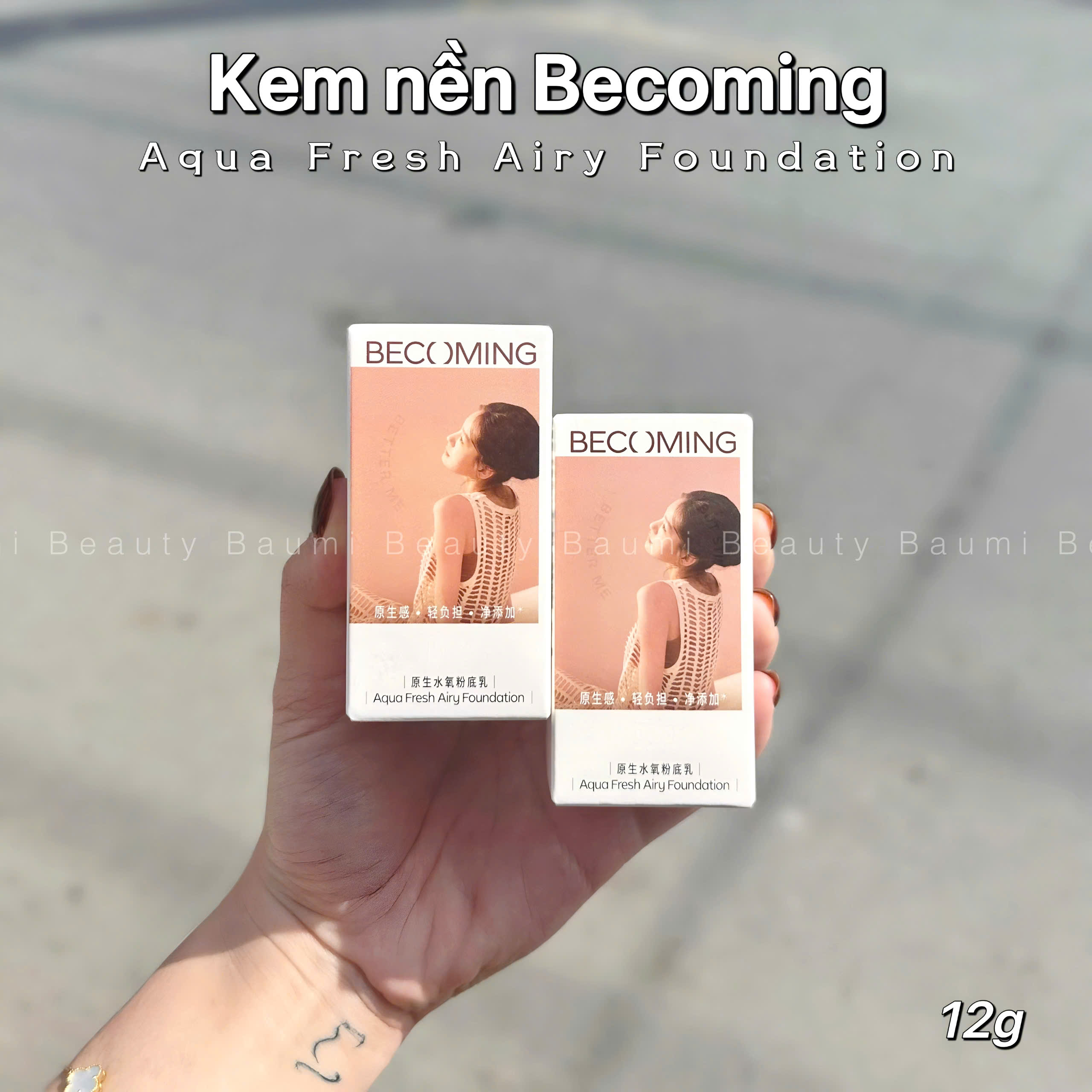 Kem nền Becoming mỏng nhẹ, tệp da, cấp ẩm Aqua Fresh Airy Foundation 12g - nội địa Trung #N01 Light Beige