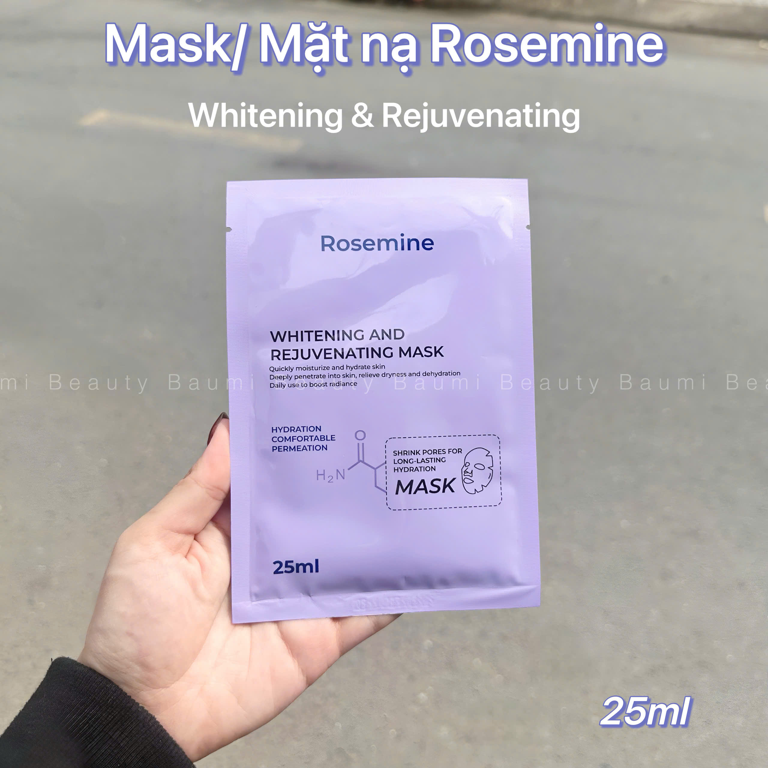 ( Lẻ 1 miếng ) Mask/ Mặt nạ nhả nắng dưỡng trắng, phục hồi thâm sạm Rosemine Whitening & Rejuvenating 25ml 