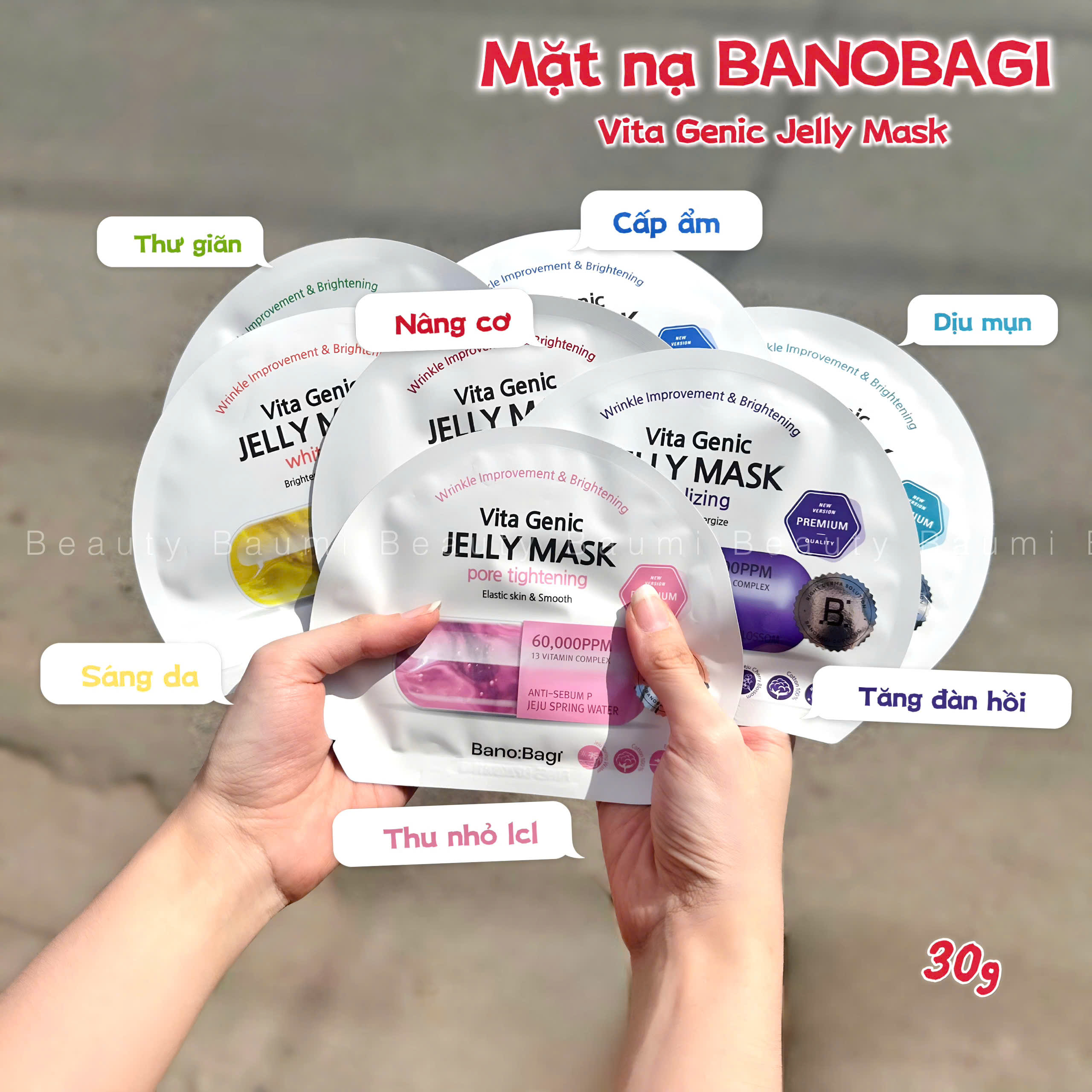 ( Lẻ 1 miếng ) Mặt Nạ dưỡng da, phục hồi, cấp ẩm Banobagi Vita Genic Jelly Mask 30g - Hàn Quốc #Hồng-Pore Tight