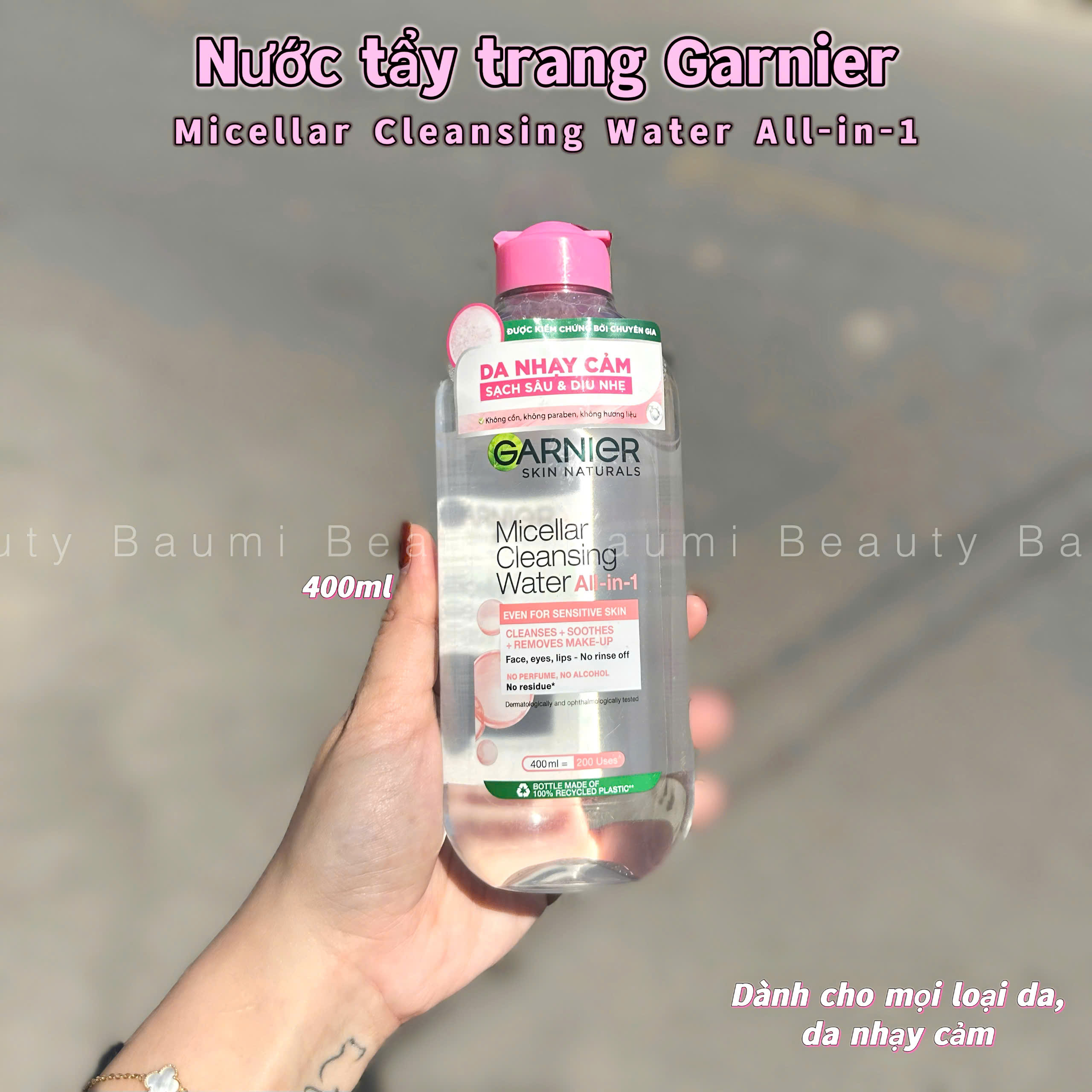 Nước tẩy trang sạch sâu, ẩm mịn, nhẹ dịu cho da thường, khô, nhạy cảm Garnier Skin Active Micellar Cleansing Water 400ml - Pháp #Hồng