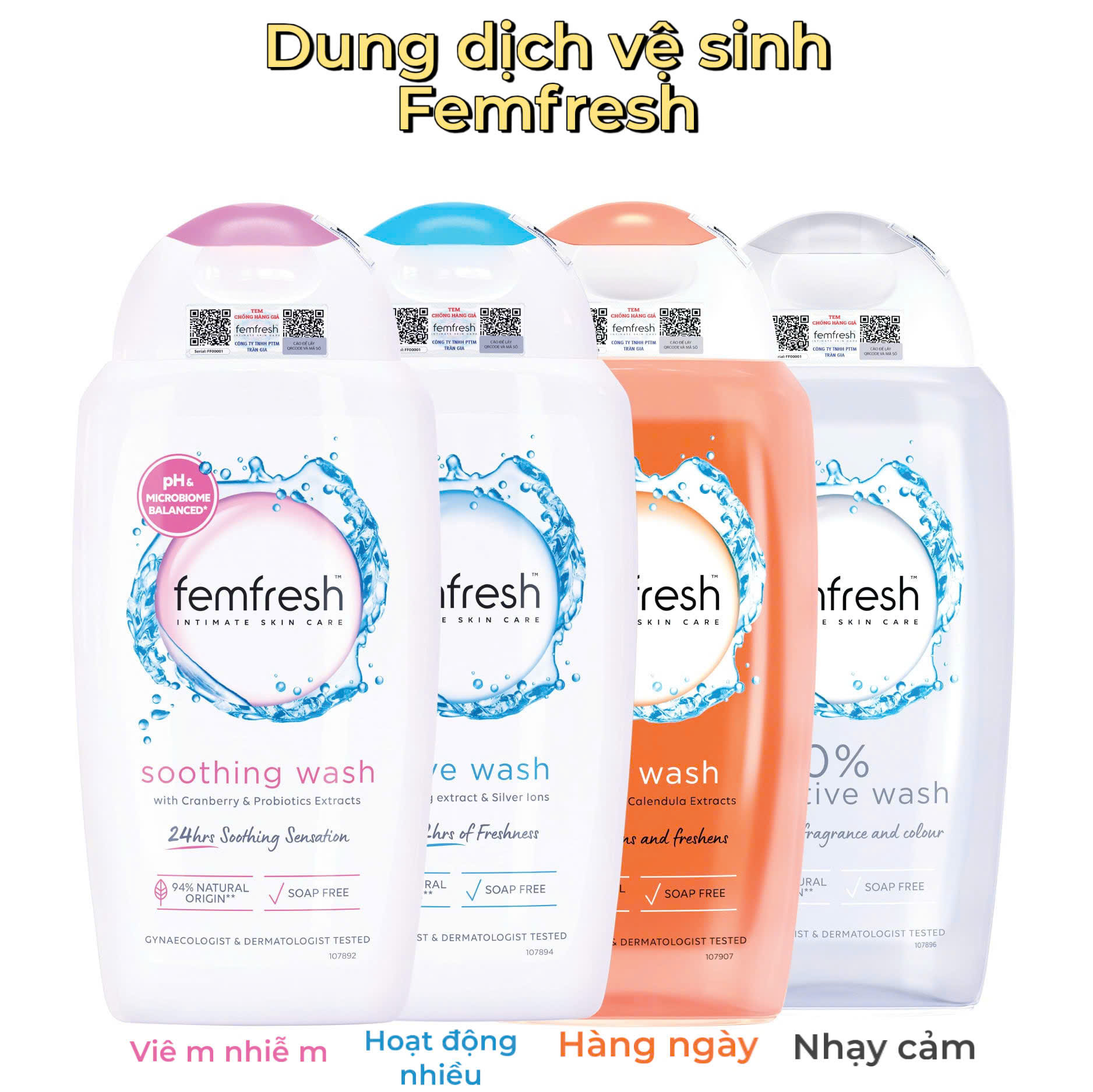 Dung dịch vệ sinh dịu nhẹ, lành tính, sạch êm Femfresh Intimate Skin Care Wash 250ml - Anh #Sensitive - Xám