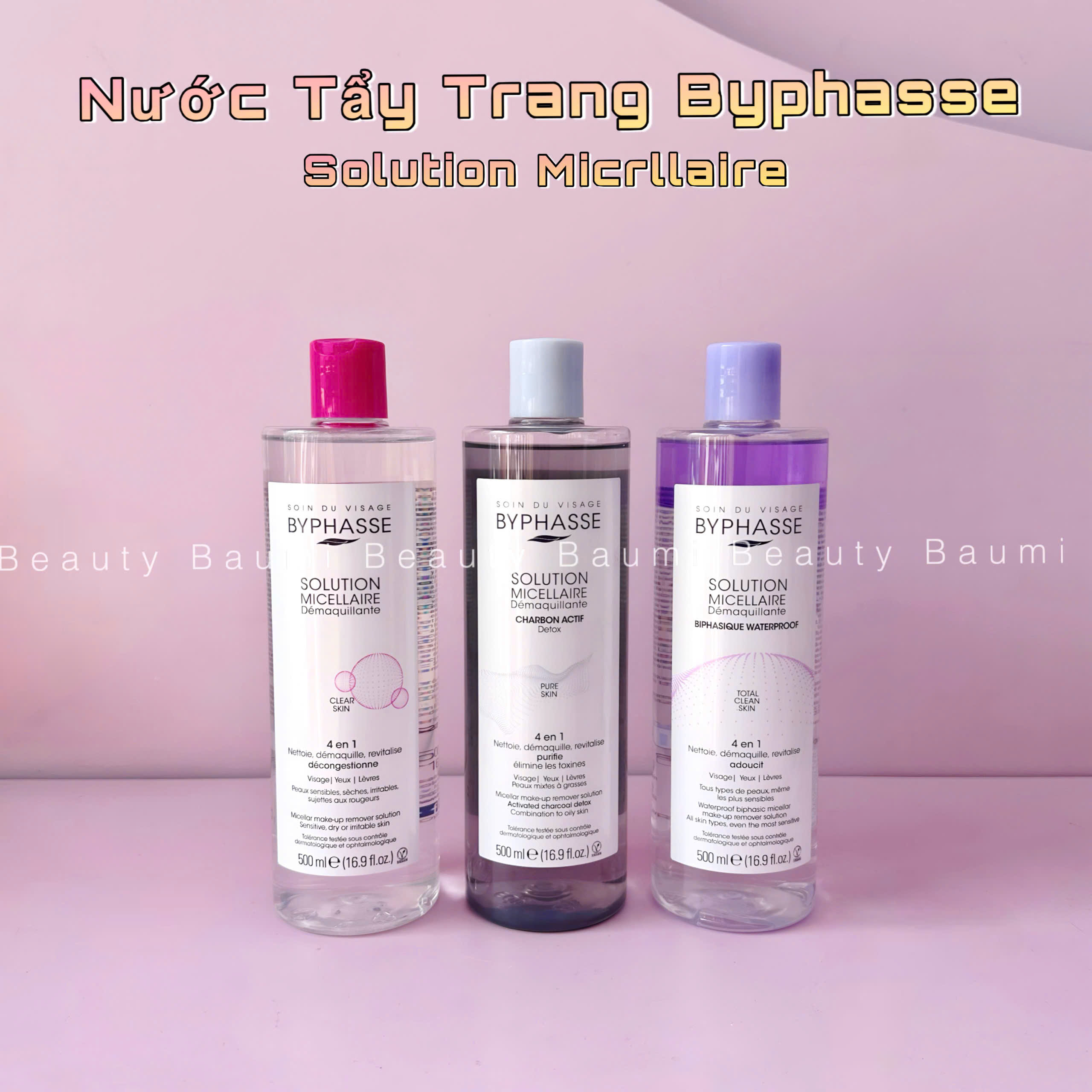 Nước tẩy trang sạch sâu, dịu nhẹ, cho mọi loại da Byphasse Solution Micellaire 500ml - Tây Ban Nha #Xám - da dầu