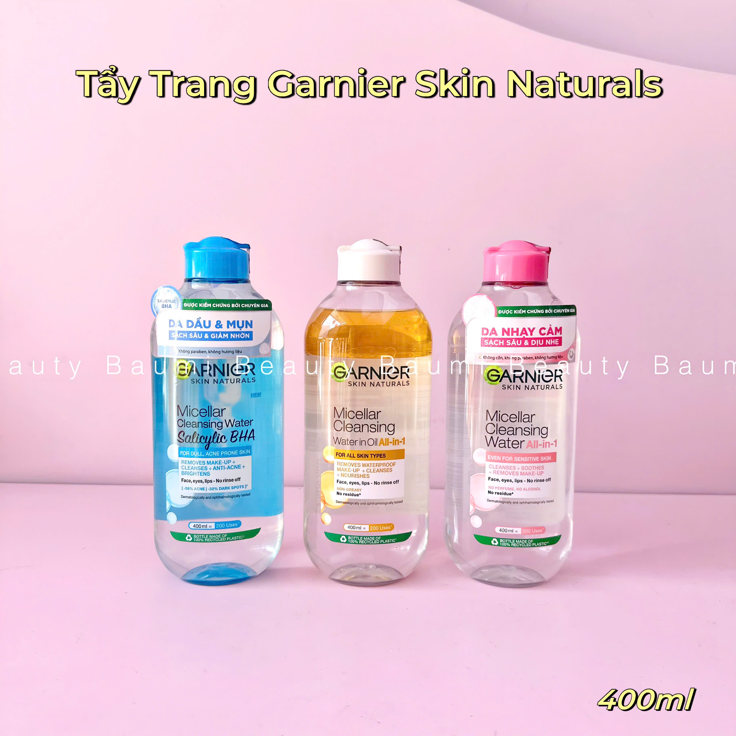 Nước tẩy trang sạch sâu, dịu nhẹ, cho mọi loại da Garnier Micellar Cleansing Water 400ml - Pháp #Dầu V àng