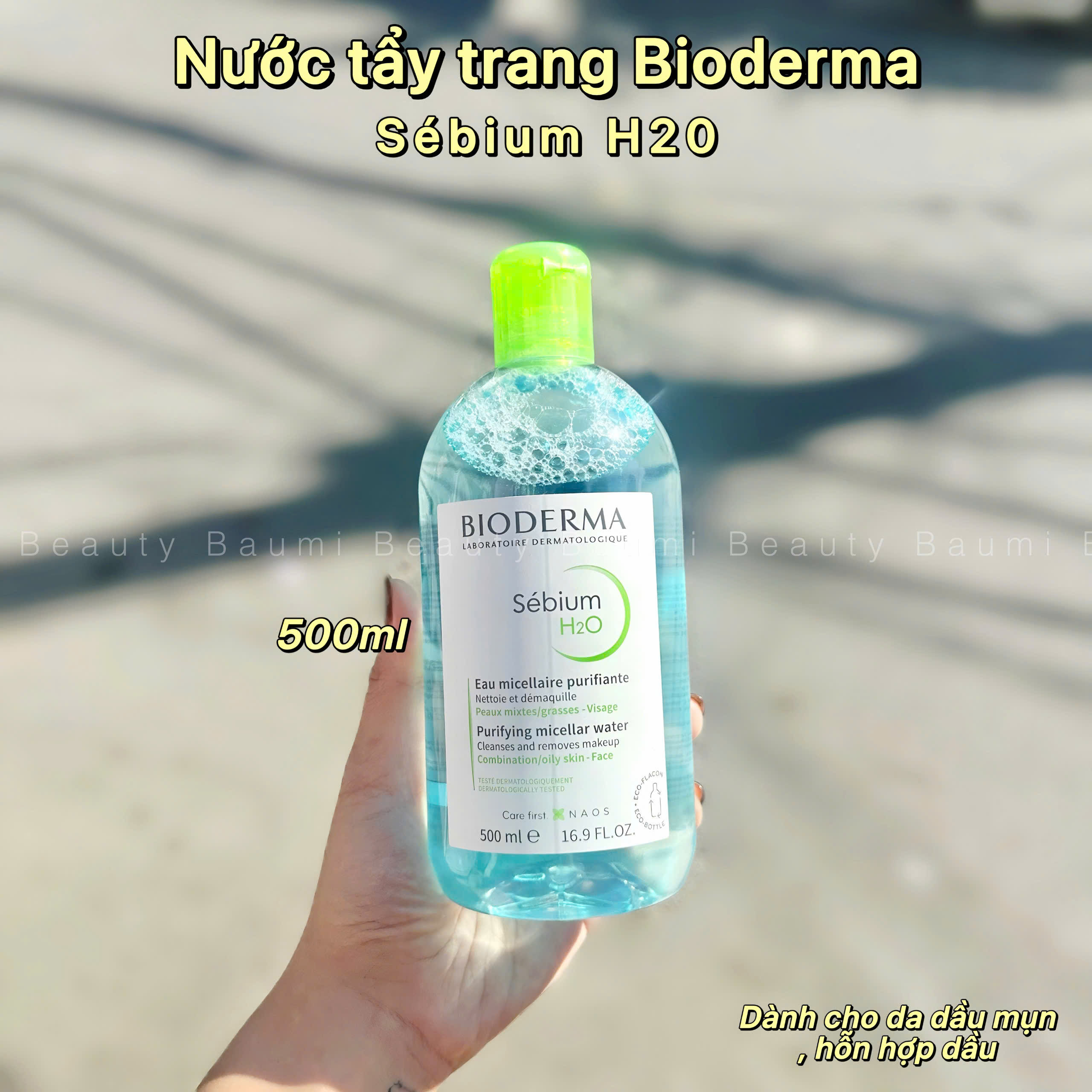 Nước tẩy trang sạch sâu, dịu nhẹ cho da dầu mụn Sebium H20 Bioderma 500ml - Pháp #Xanh