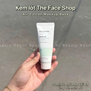Kem lót kiềm dầu, nâng tone, chỉnh sắc da The Face Shop Air Cotton Makeup Base 35g - Hàn Quốc #Màu Xanh Lá