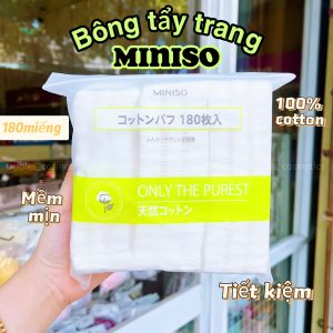 Bông tẩy trang vuông cotton mềm mịn, không xơ bông Miniso Only The Purest 180 miếng - Nhật Bản