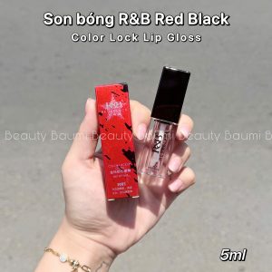Son bóng khoá màu son không chảy, trong suốt R&B Red&Black Color Lock Lip Gloss 5ml