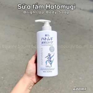 Sữa tắm Ý Dĩ nắp xám Hatomugi cấp ẩm, dưỡng sáng da Bright Up Body Soap 600ml - Nhật Bản